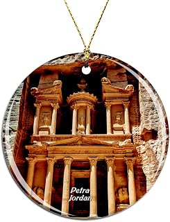 Al Khazneh Petra Jordan Christmas Xmas Tree Ornament Decoration Hanging Pendant Decor City Travel Souvenir Collection Double Sided Porcelain 2.85 Inch
