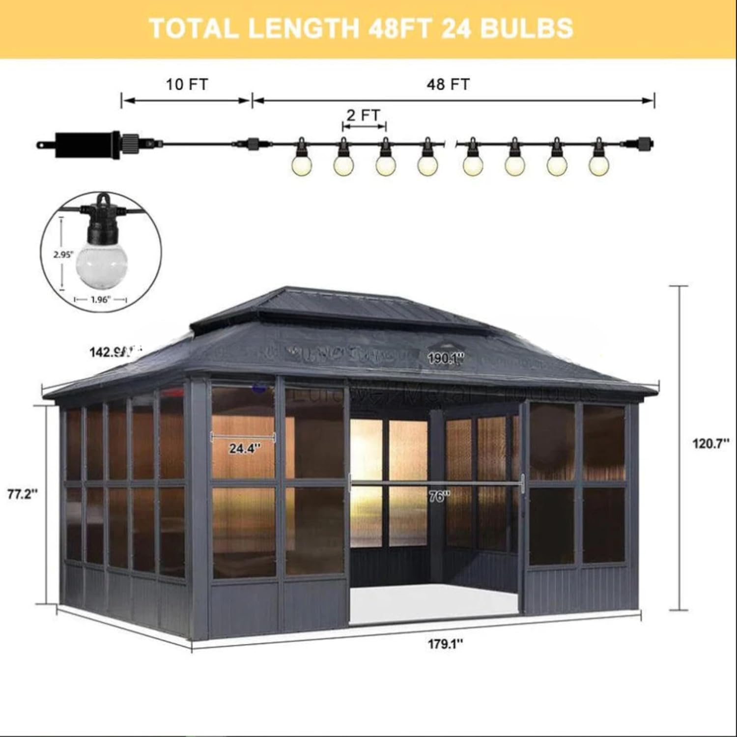 Outdoor Hardtop Gazebo with Netting and Curtains, 15x15ft All-Season Aluminum Patio Gazebo with Galvanized Steel Double Roof, Waterproof & UV-Resistant Pergola for Garden, Deck, Poolside & Backyard