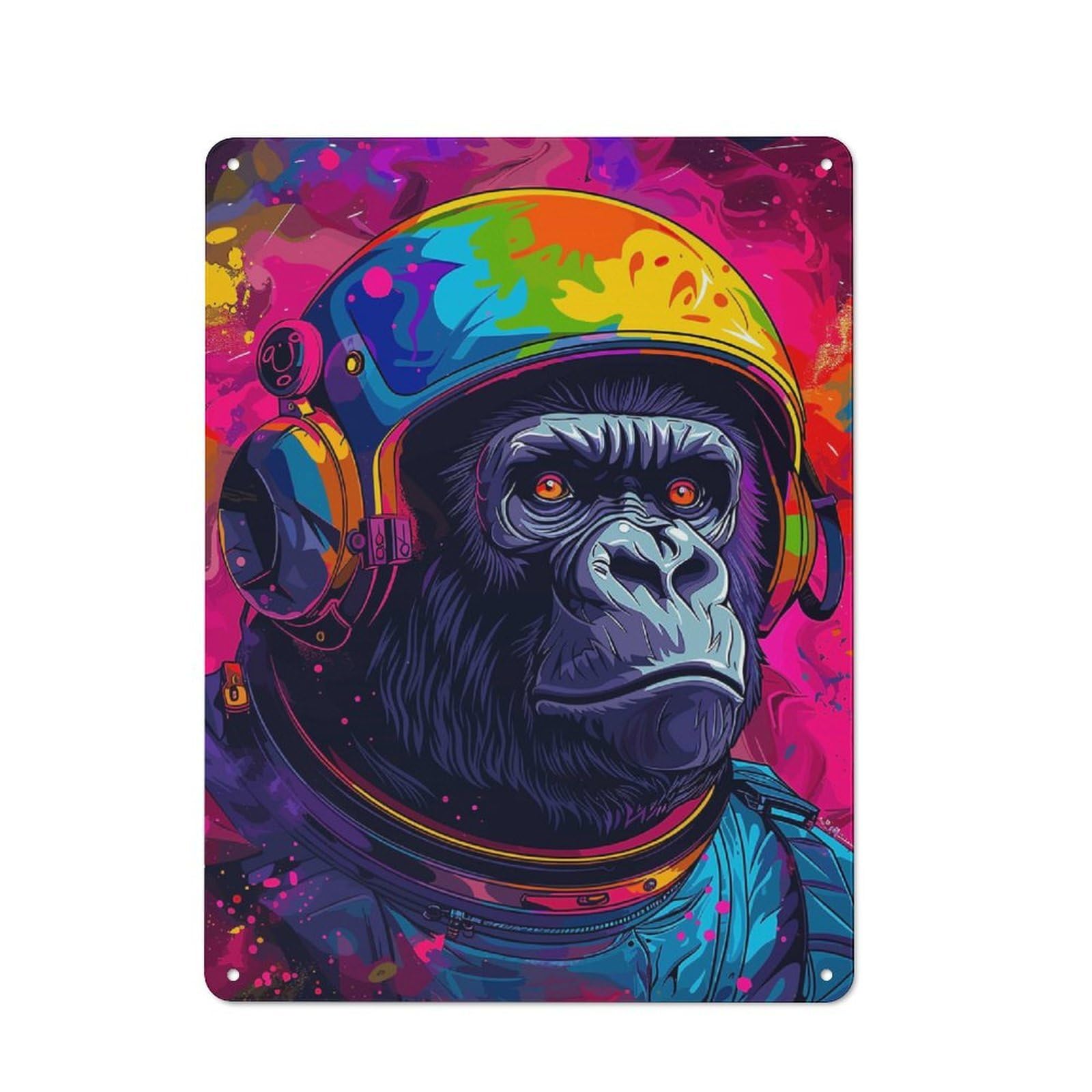 Junmoney Gorilla Astronaut Space Retro Tin Wall Plaque 40X30cm For Dining Room Or Kitchen, For Home Decor Collectors