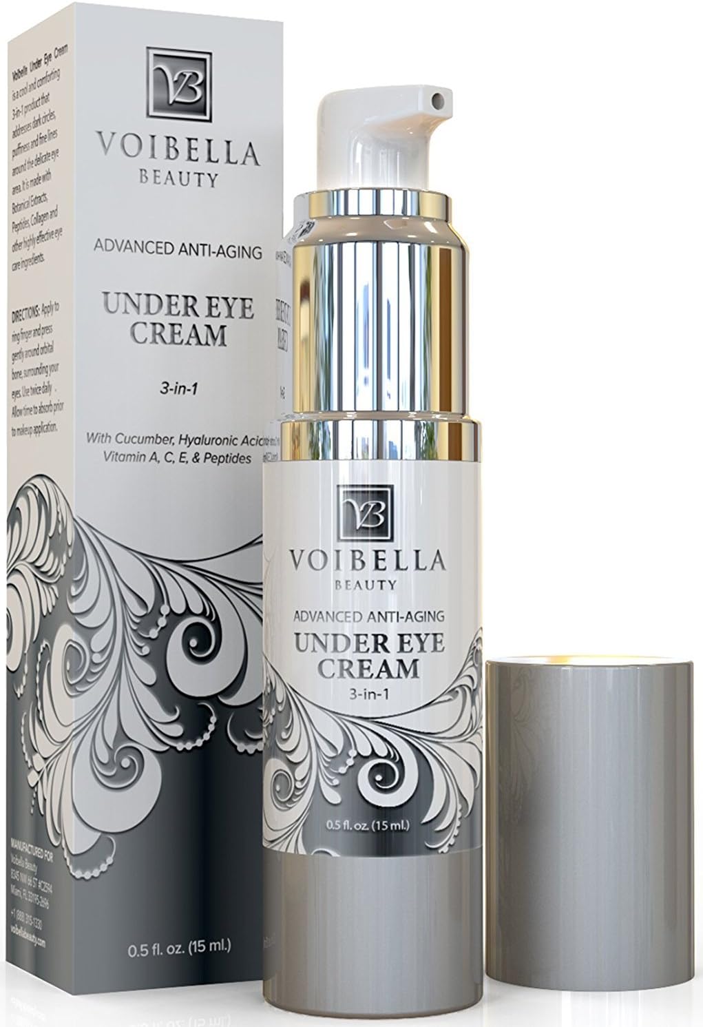 Under Eye Bags Treatment Cream - Addresses Dark Circles, Puffiness and Fine Lines - with Cucumber, Retinol, Hyaluronic Acid, Vitamin C, E & Peptides - 15ml
