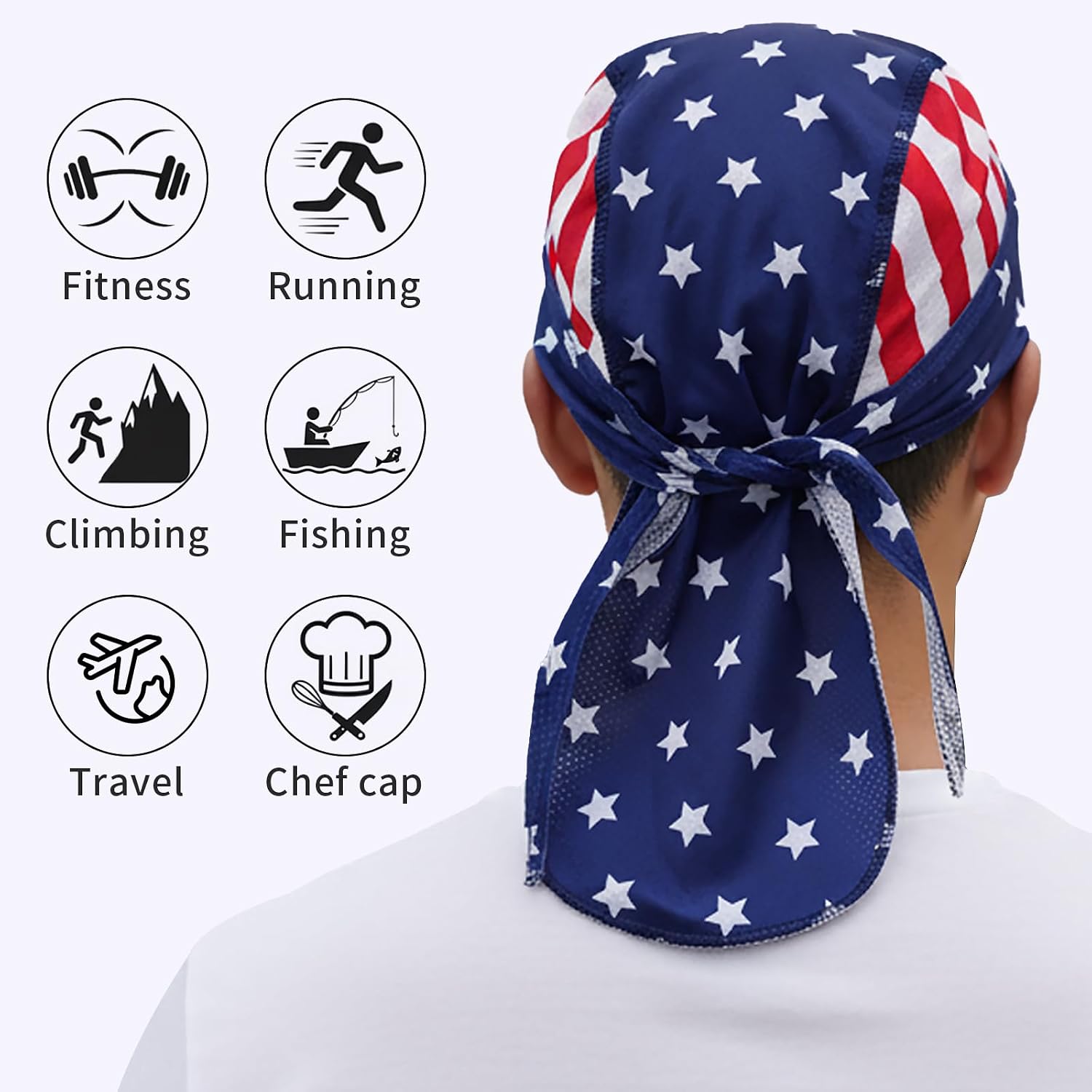 4-Pack Do Rags/Dew Rags for Men & Women – Sweat-Wicking, Adjustable, Patriotic, UV Protection thumbnail
