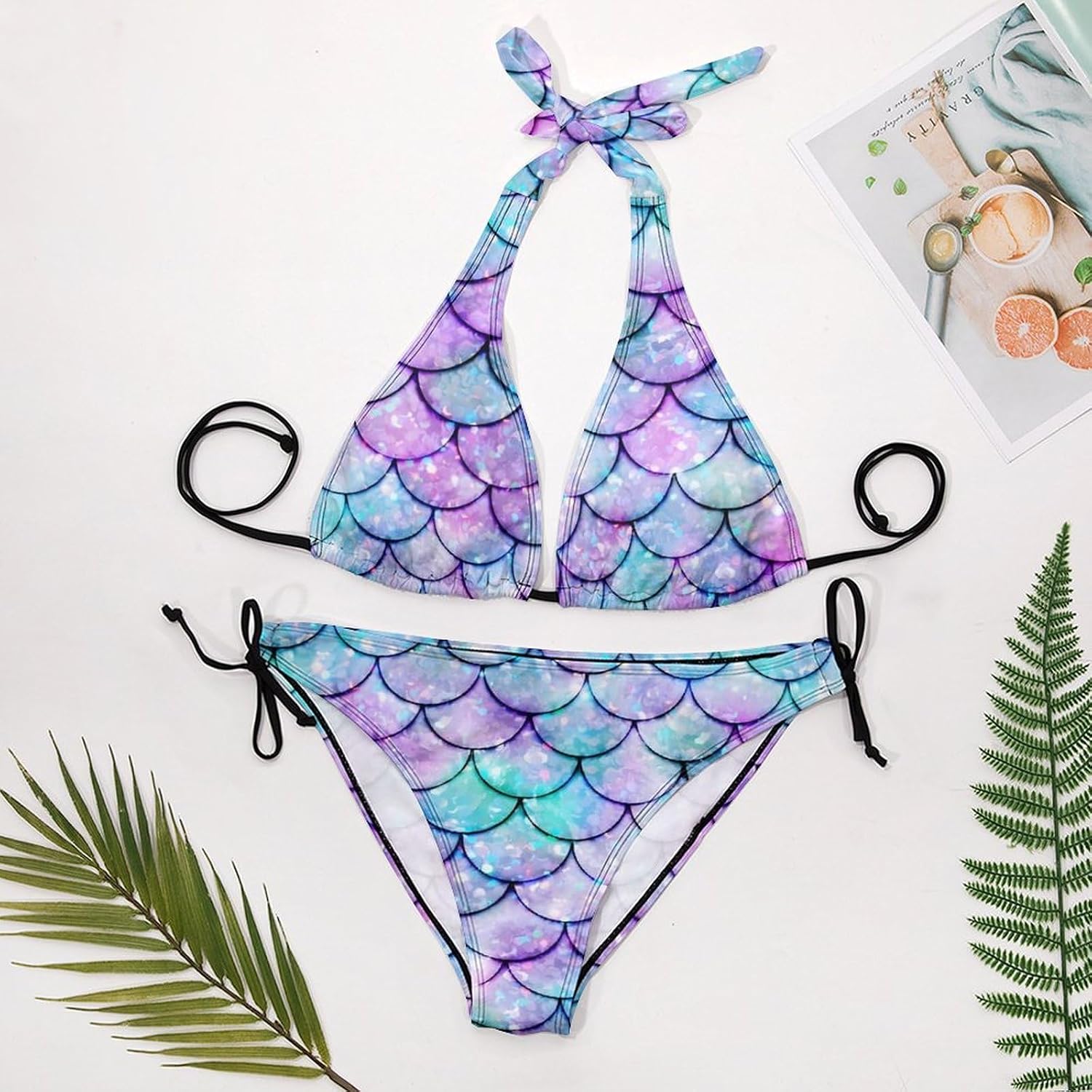 Women's Sexy Two Piece Swimsuit Halter Top and Thong Bathing Suit Bikini Sets Push Up Swimwear Beachwear