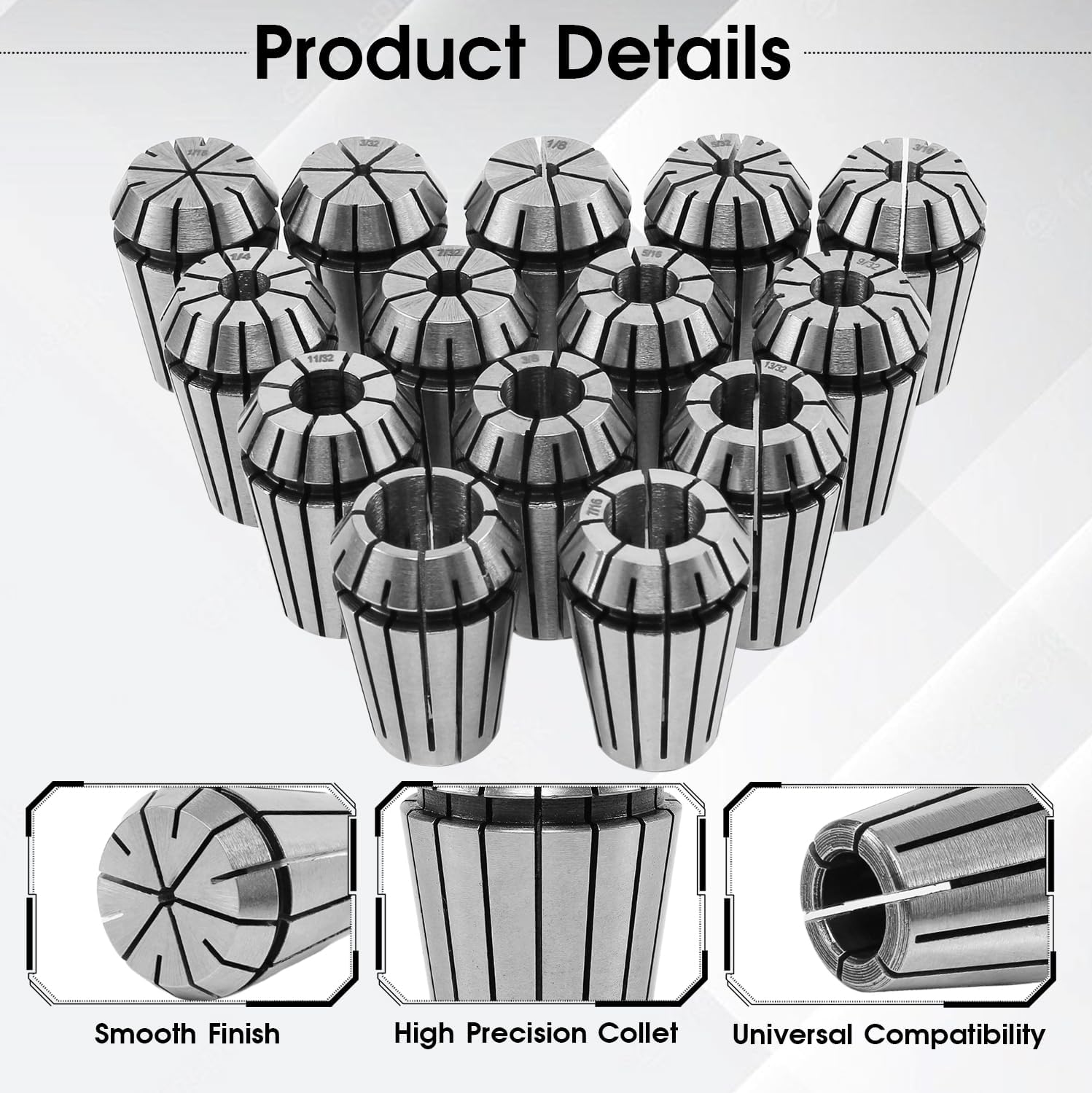 ER20 Spring Collet Set, 14-Pieces 65Mn Spring Steel Precision Router Collets for CNC, Milling, Engraving & Lathe Tool(1/16" 3/32" 1/8" 5/32" 3/16" 7/32" 1/4" 9/32" 5/16" 11/32" 3/8" 13/32" 7/16" 1/2")