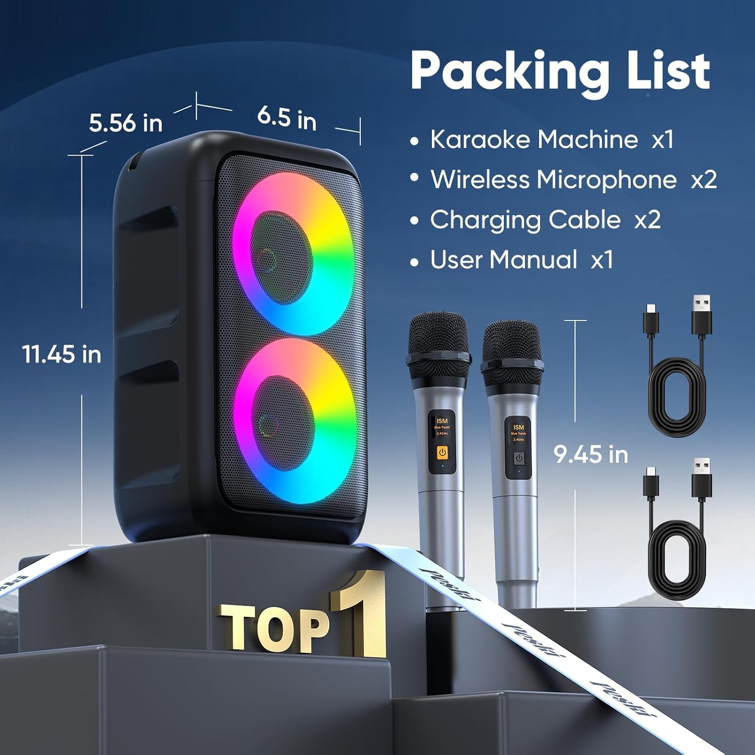Karaoke con Microfono (2026 Ultimo Modello) | Cassa Bluetooth da 2 x 15W con 2 Microfoni Ricaricabili | 10 Ore di Riproduzione | Supporta Smartphone/TV/TWS/AUX/USB/FM | Per Festa/Casa/Compleanno