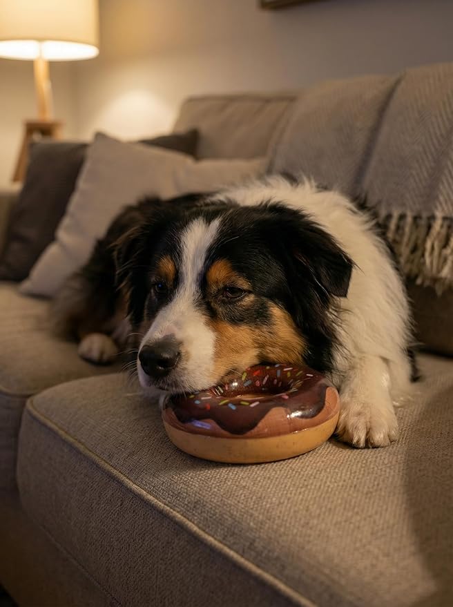 Molaxpet Donut Dog Toys, Juguete Squeaky, Mordible TPR para Perros Pequeños a Medianos, Color Café miniatura 2