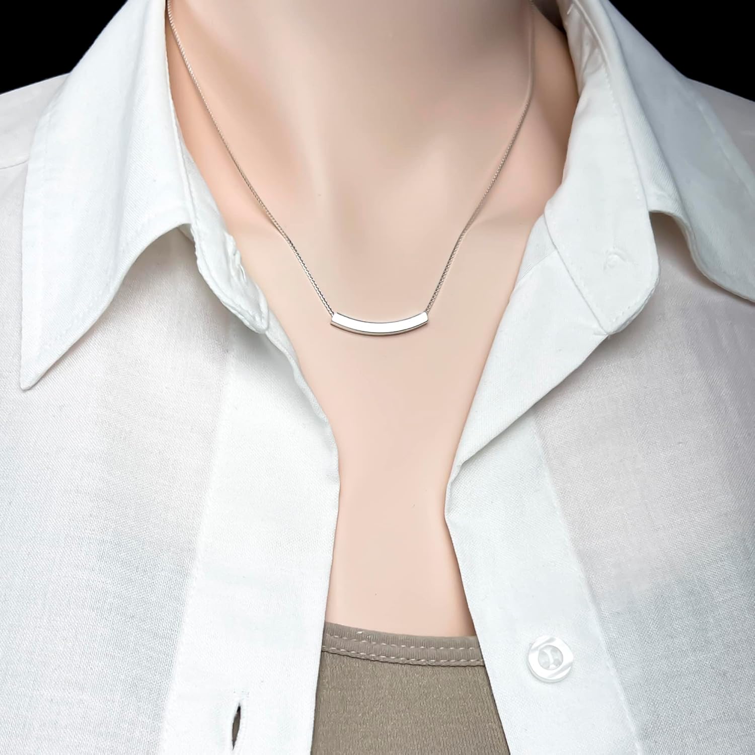 Alexandreasjewels Sterling Silver Curved Tube Bar Necklace, Curved Bar Necklace for Women, Silver Balance Necklace, Layering Necklace