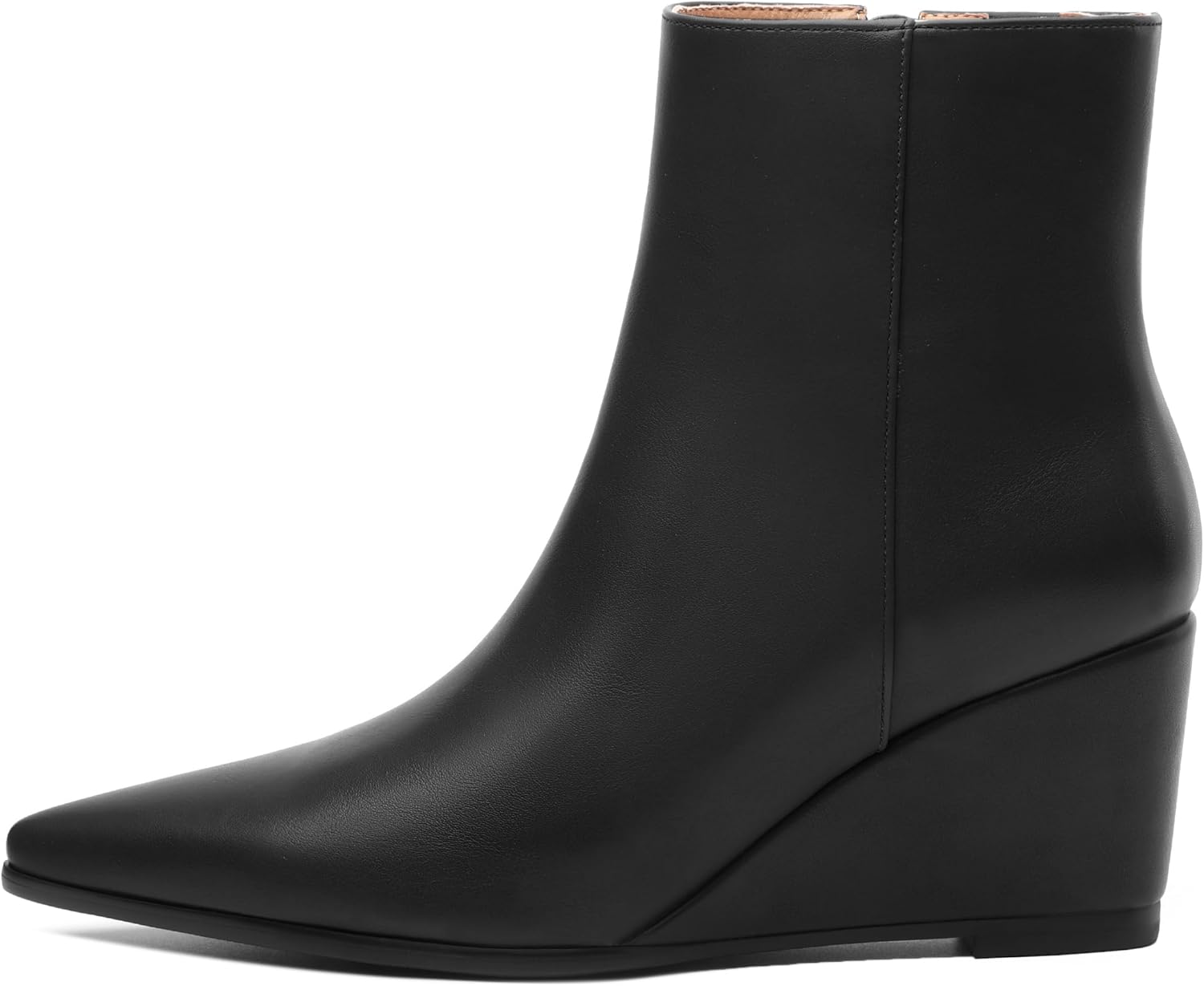 SHOWFOREST Women's Wedge Ankle Boots Pointed Toe High Heel Short Booties with Side Zipper Comfortable Casual Fall Winter Boots 2.5 Inch