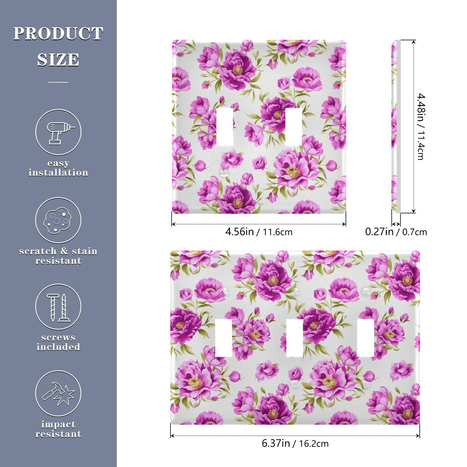 Light Switch Cover Purple Flower Wall Plates for Electrical Outlets 3 Gang 202a8917