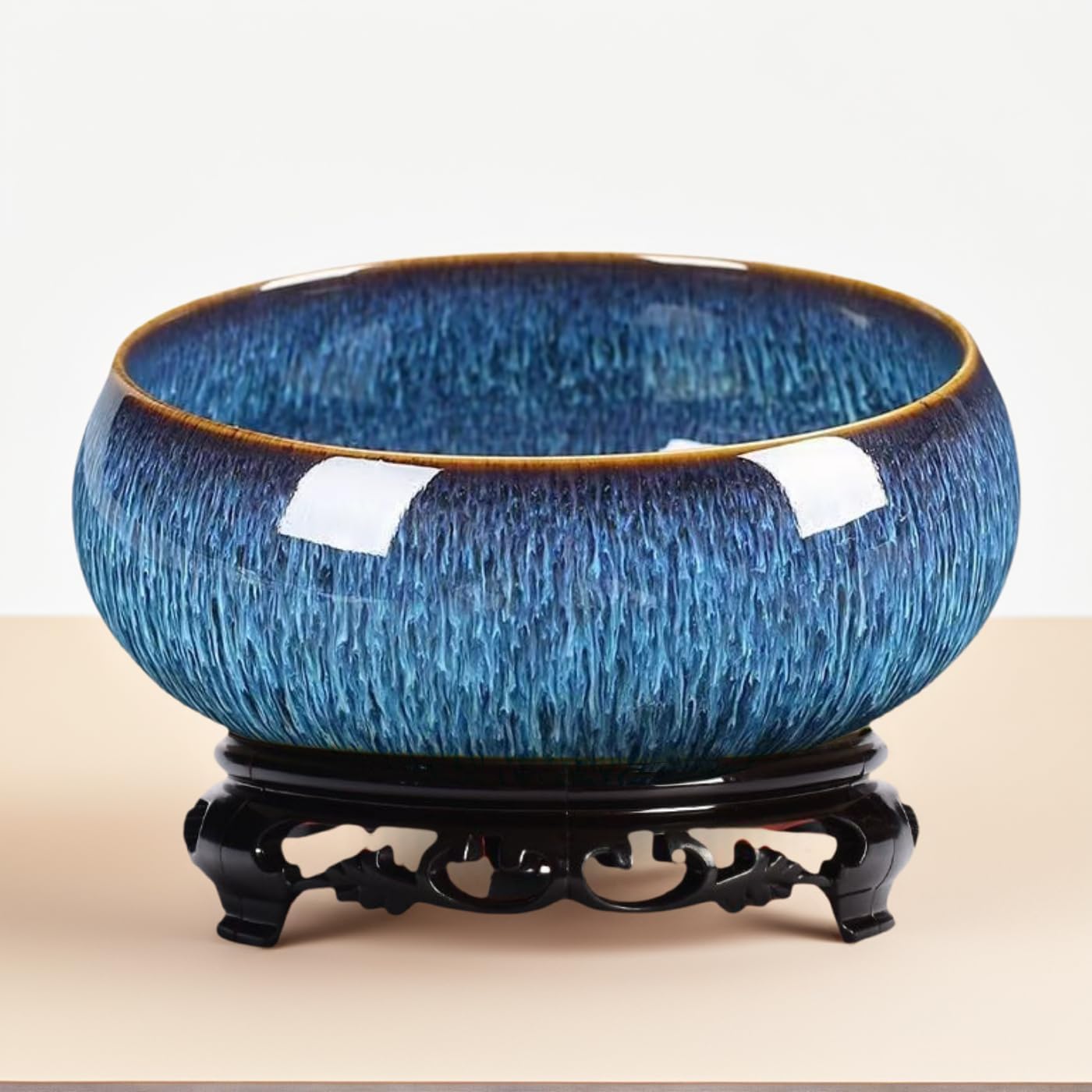 Lotus Bowl Planter with Stand, Ceramic Lotus Bowl, Lotus Flower Bowl, Lotus Bowls for Planting in Water Indoors, Lotus Pots for Water Plants, Apply to Succulent Bonsai Bowl Lotus Flower (Light Blue)