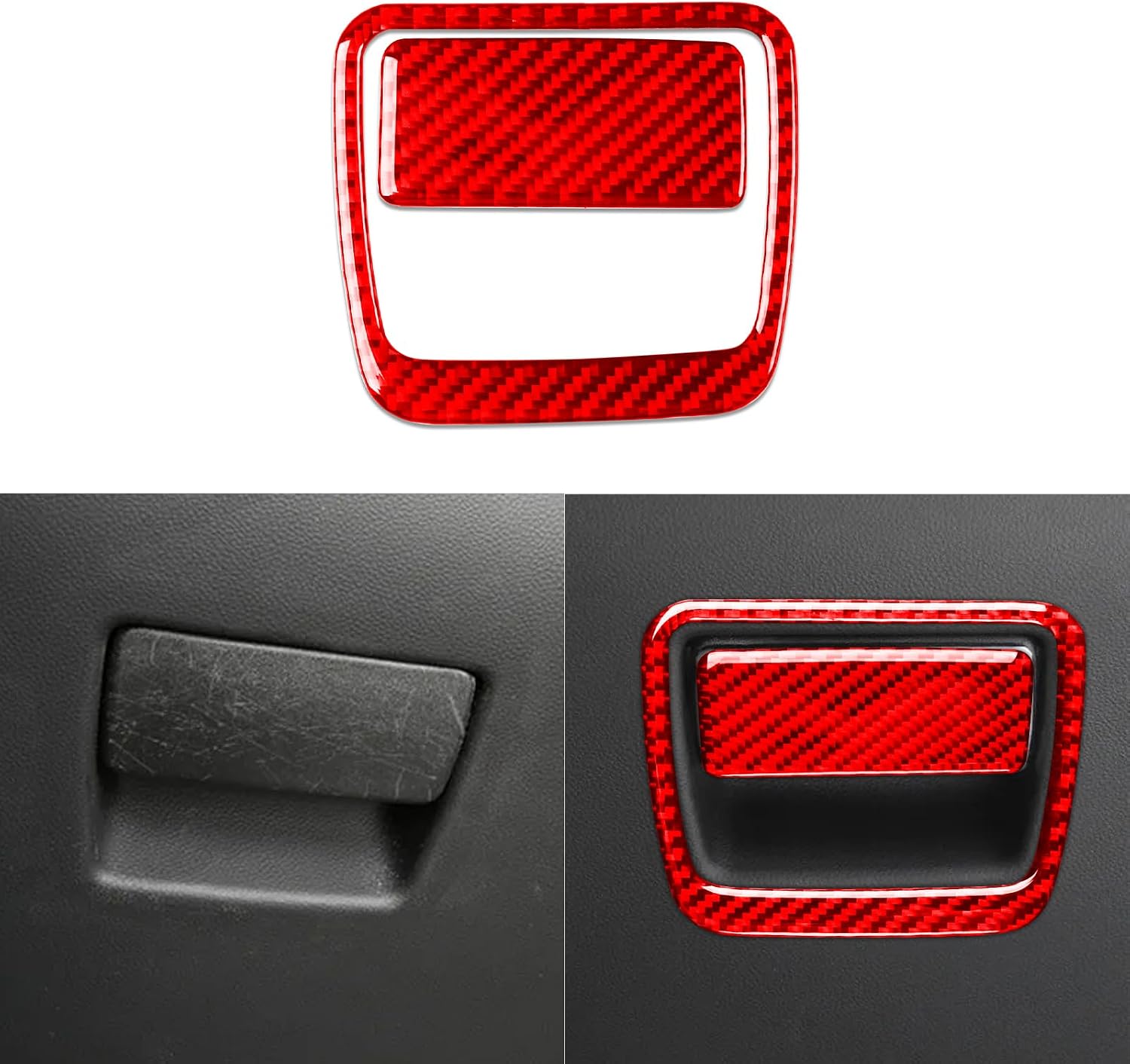 Real 3K Red Carbon Fiber Car Co-Pilot Glove Storage Box Handle Switch Panel Sticker Interior Accessories Compatible with Cadillac XT4 Luxury/Premium Luxury/Sport 2018 2019 2020 2021 2022 2023