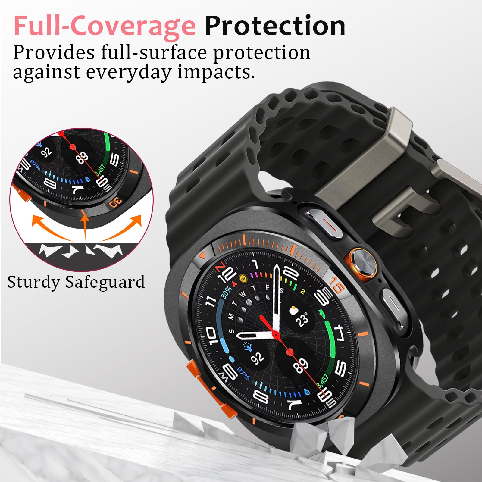 Amizee Metalowe etui 2 w 1 kompatybilne z Samsung Galaxy Watch Ultra (2025/2024) z tylną okładką, wytrzymałe metalowe etui odporne na zarysowania, ochronne etui do Galaxy Watch 47 mm, czarne