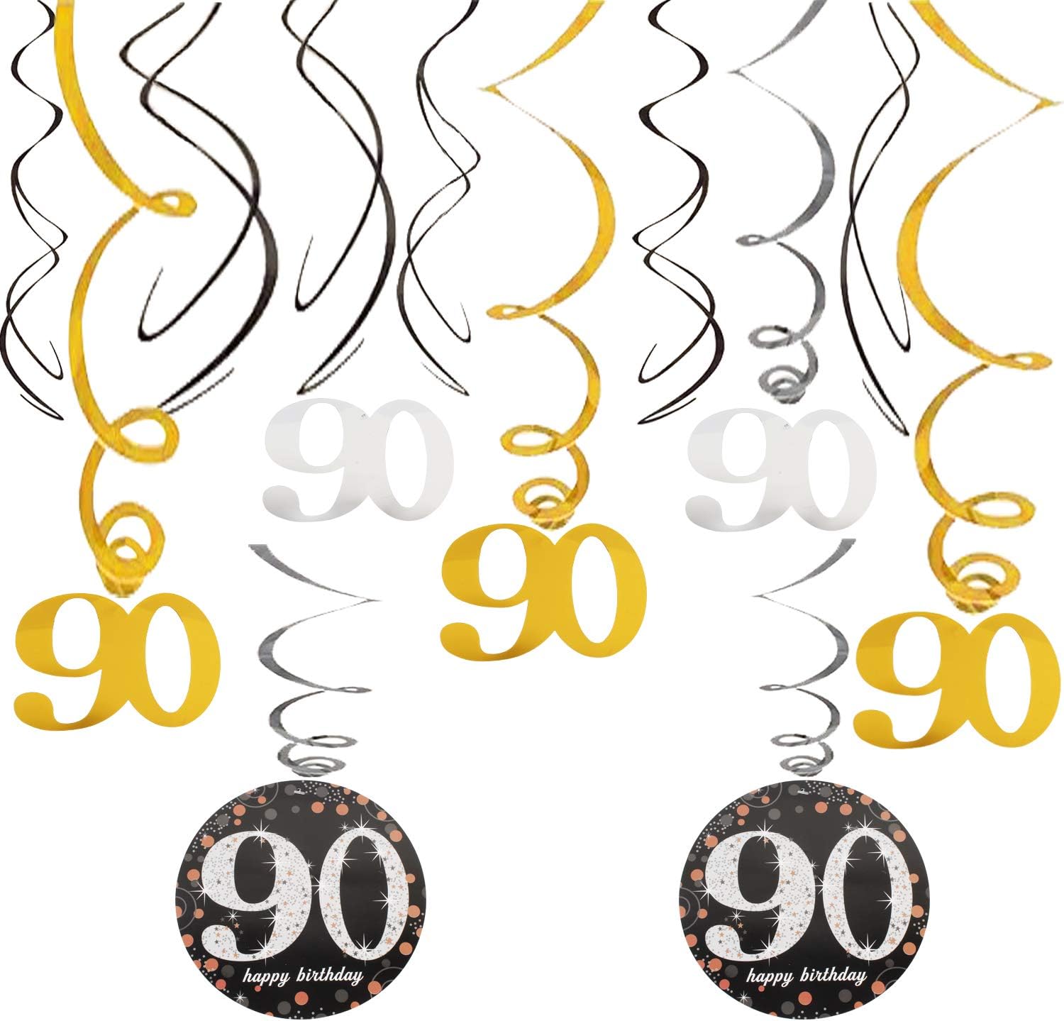 90 Birthday Decoration Swirls Foil Streamers Happy 90th Birthday Cheers to Ninety Years Old Party Decoration Supplies