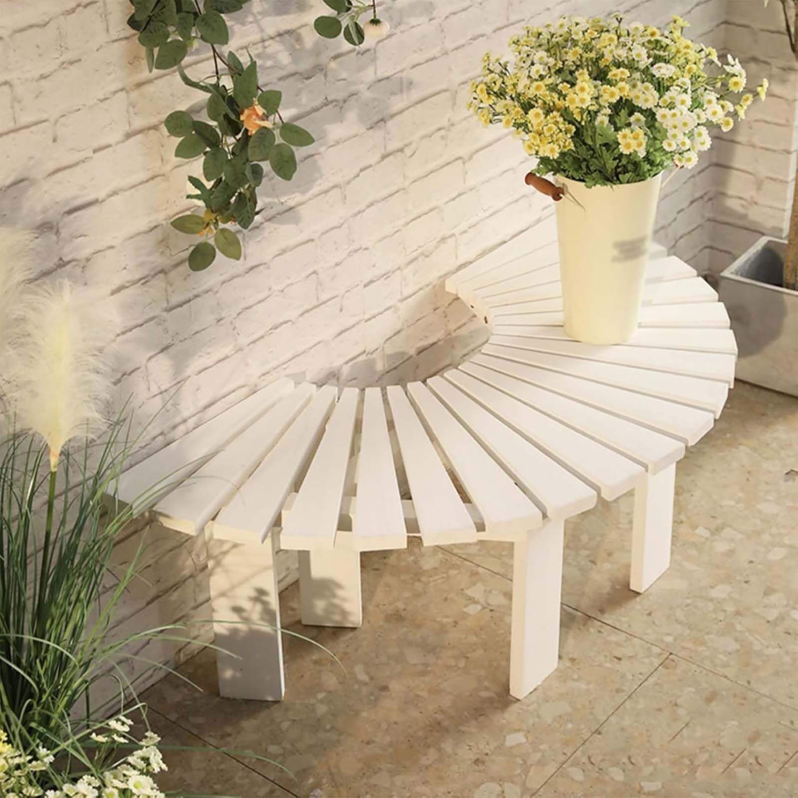 Banco de jardín de madera anticorrosiva con diseño curvo envolvente de fuerte apoyo