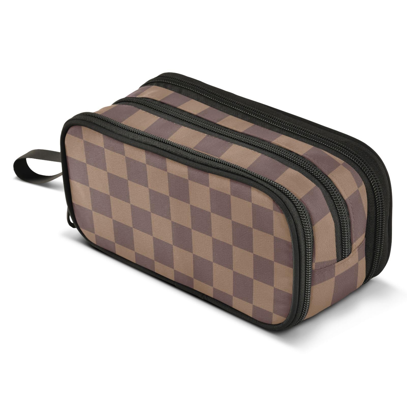 ALAZA Brown Checkerboard B Pencil Case for Boys Girls Kids Pencil Pouch 3 Compartment Pen Bag Large Capacity Storage Pencil Holder School Students with Zipper