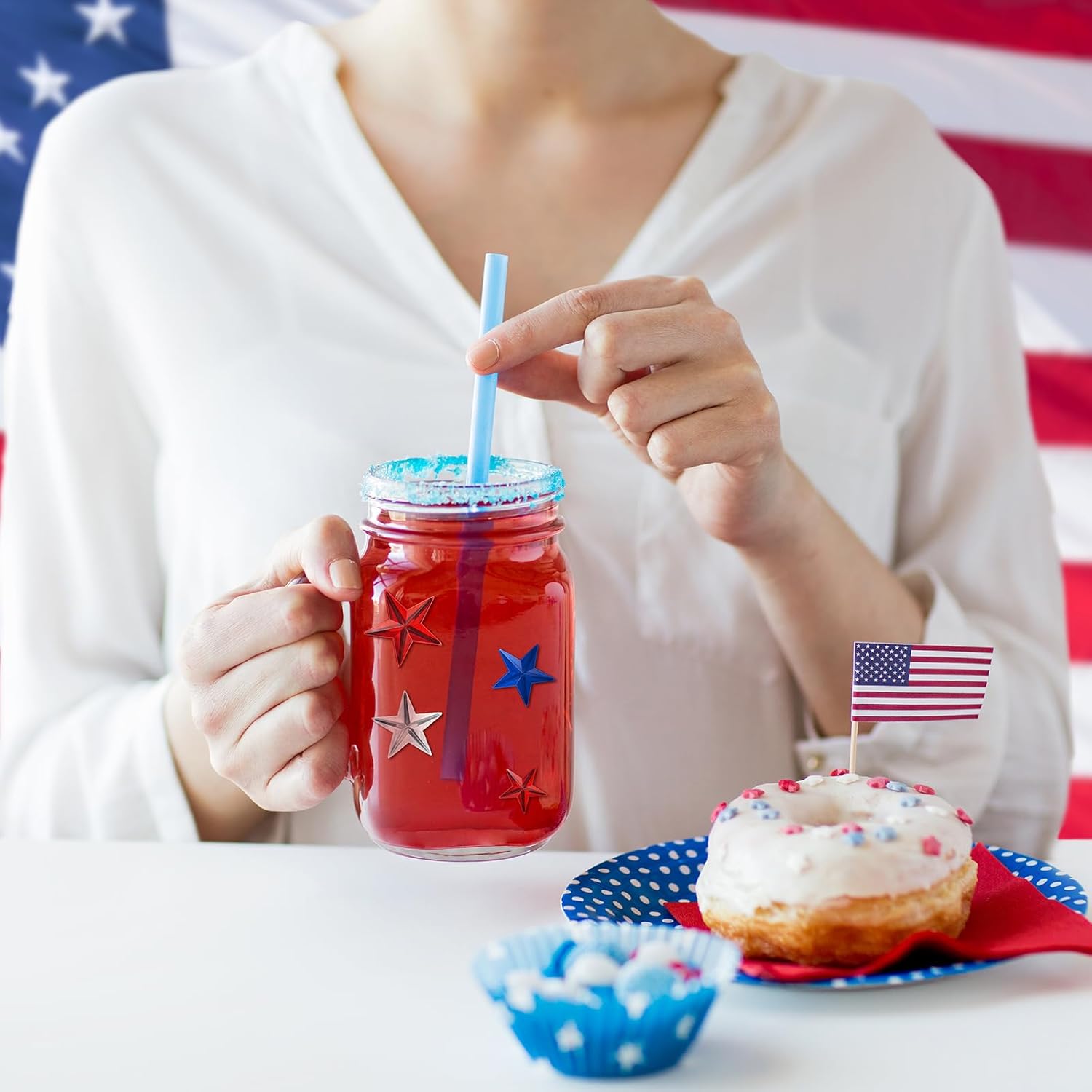 Chuangdi 516 Pcs Acrylic Star Rhinestone Crystal Gems Rhinestone Flat Back 18mm/12mm/10mm/6mm for Holiday Wedding Christmas Birthday Decoration DIY Clothes Shoes Jewelry Making Crafts(Red White Blue) - Image 8