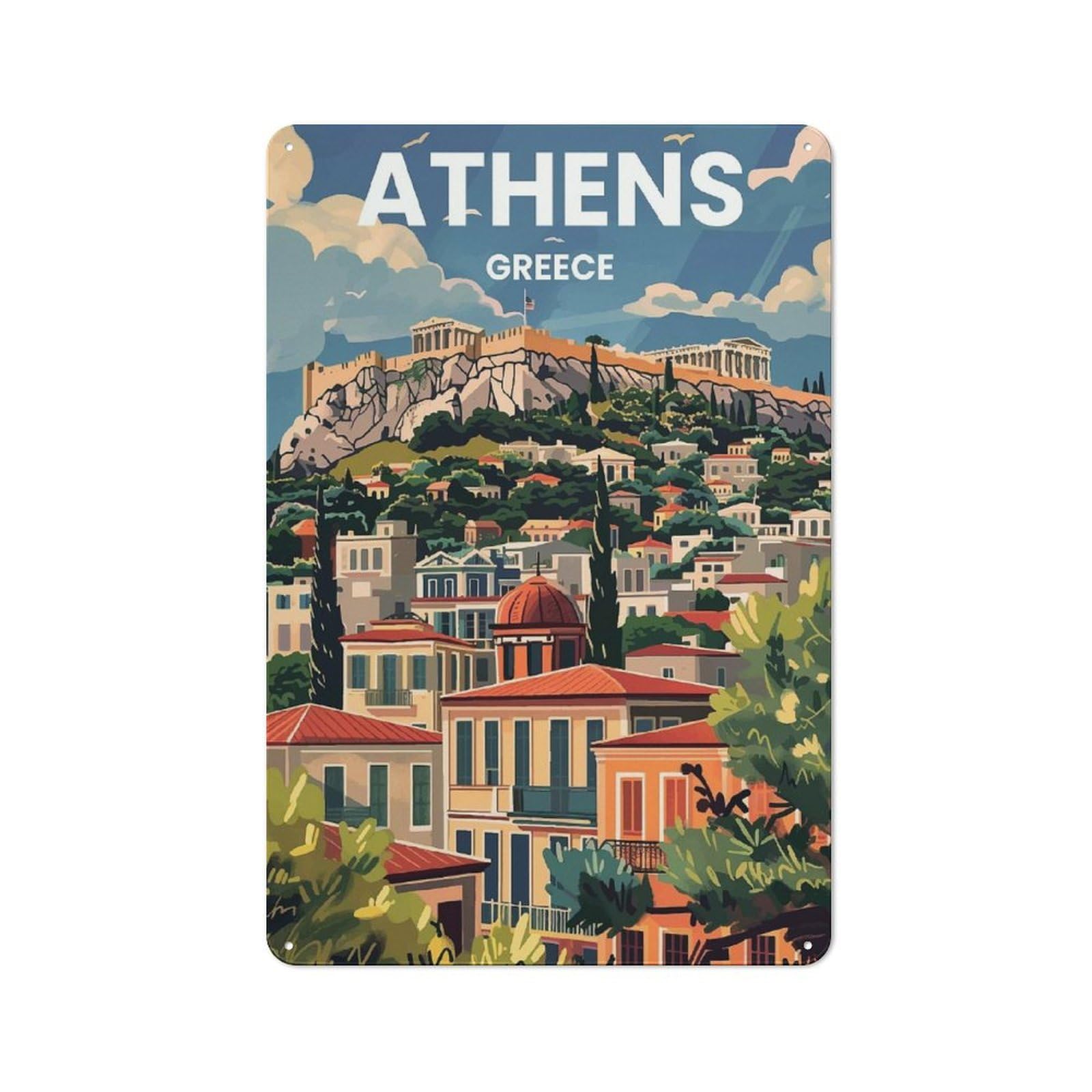 Junmoney Style-4 Vintage Metal Plaque 30X20cm Featuring Athens(7) For Hallway Wall, For Wall Display Collectors