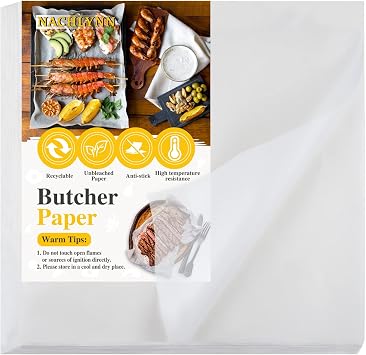NACHLYNN 70 Pieces White Butcher Paper for Sublimation 12 x 12 inch Square Meat Sheet Precut No Wax Disposable Butcher Paper for Wrapping Meat Heat Press