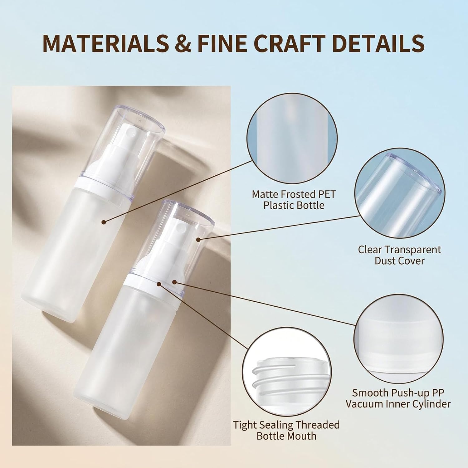 6 PCS 50ml Travel Size Plastic Frosted Airless Spray Bottle