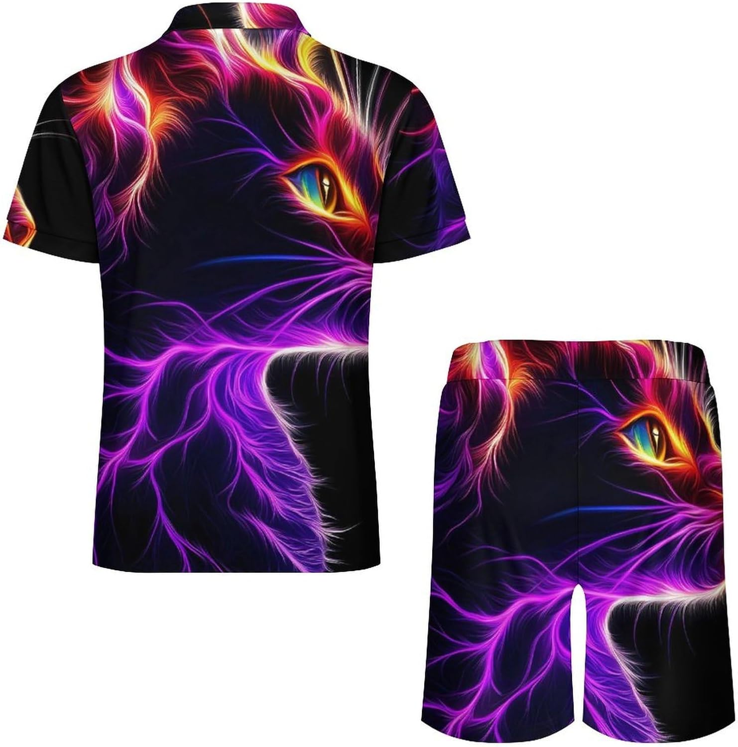 Thunder Cats Print Mens Polo Shirts Track Suits 2 Piece Short Sleeve Sweatsuit 1/4 Zip Golf Loungewear for Sports