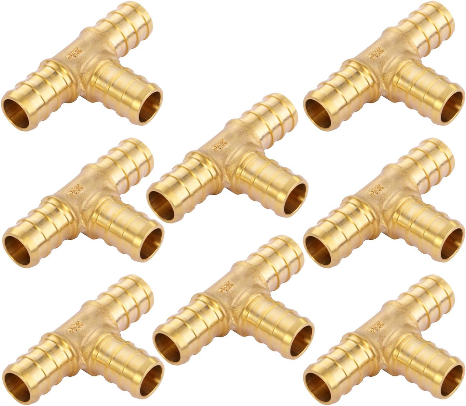 Litorange 1/2 inch T PEX Tee 1/2" x 1/2" x 1/2" (pack of 8) Lead-Free Brass Barb Crimp Pipe Fitting/Fittings