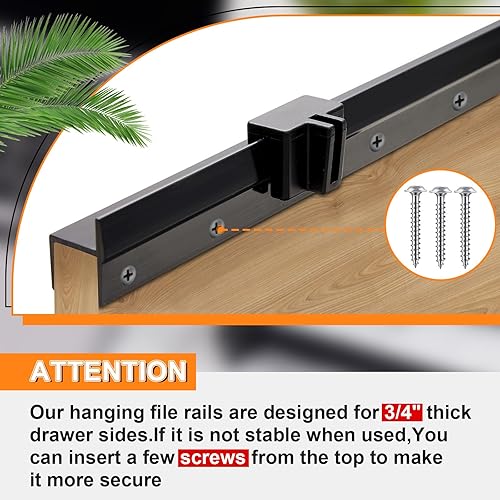 Miniatura 5 de 2 rieles de PVC para colgar archivos, color negro, para archivadores colgantes, 12 lados de cajón, tamaño carta, organizador de archivos colgantes