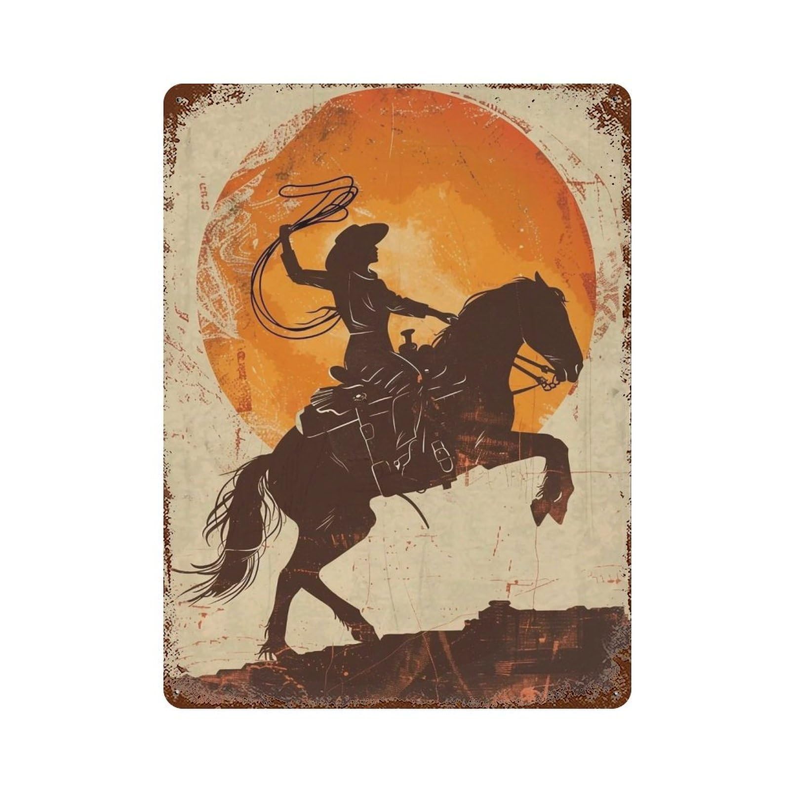 YHGERTKU Western Cowgirl 02 Wall Art Retro Iron Vintage Metal Tin Sign Poster Modern Decor for Living Rooms Gift 40x30cm