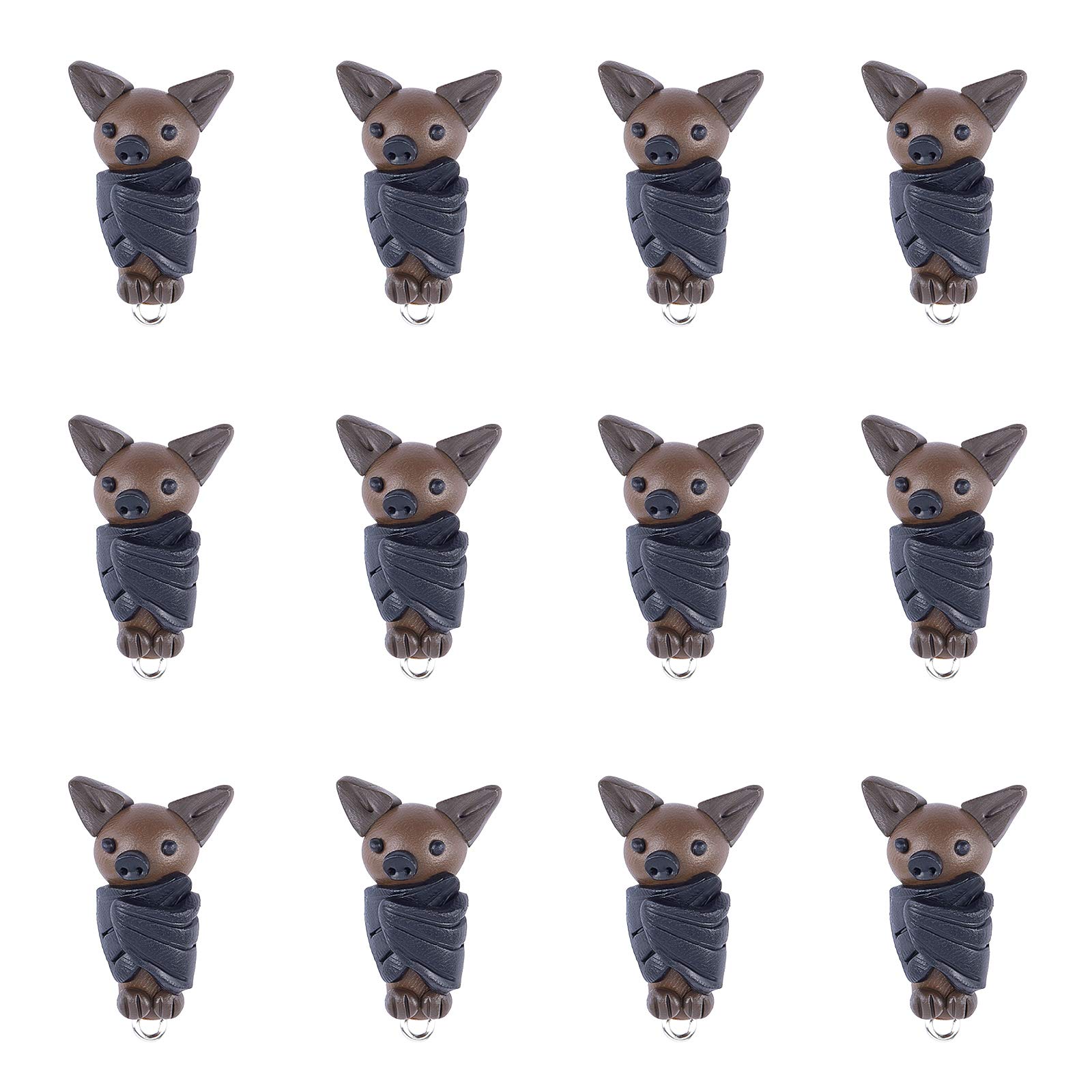 CHGCRAFT 10PCS Bat Handmade Polymer Clay Pendants Charm for Phone Straps Key Bag Charms Necklace Bracelet Jewelry Making and Crafting