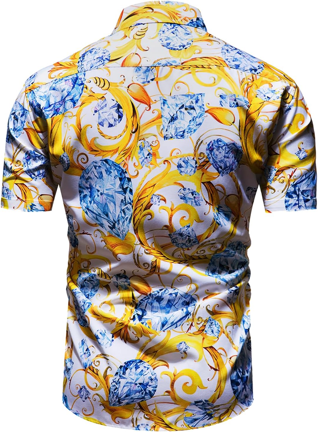 Mens Black Gold Dress Shirts Luxury Short Sleeve Chain Print Shirt Baroque Casual Button Down Design Buchona Shirts - Image 2