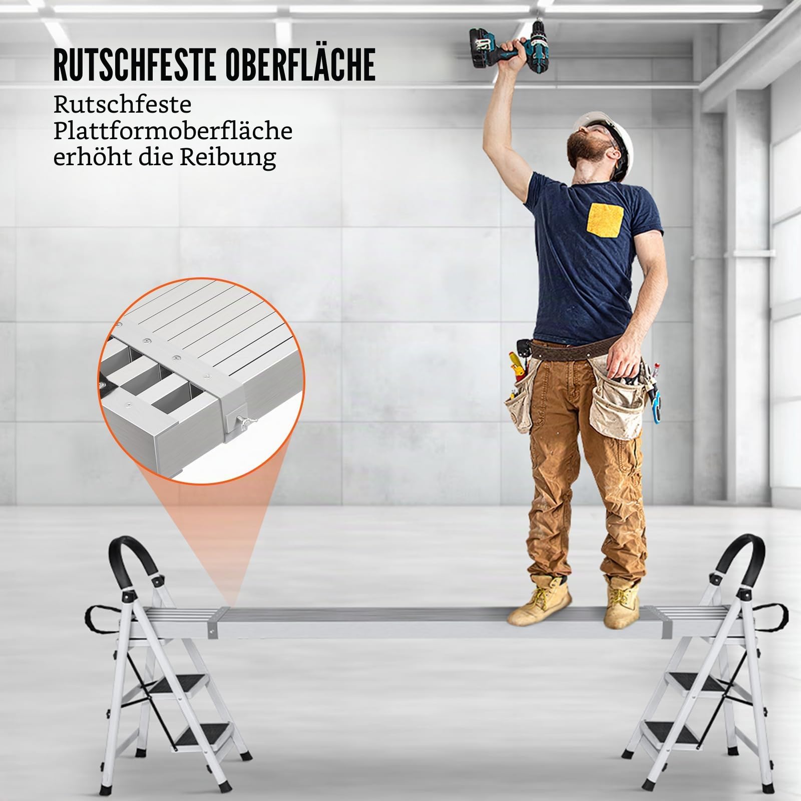 VEVOR Aluminium-Arbeitsplanke, 1,76-2,65 m Teleskopplanke, 200 kg Tragkraft Aluminium-Verlängerungsplanke, 325 mm Breite, Aluminium-Gerüstplanke mit rutschfester Plattform, Gerüstleiter-Zubehör