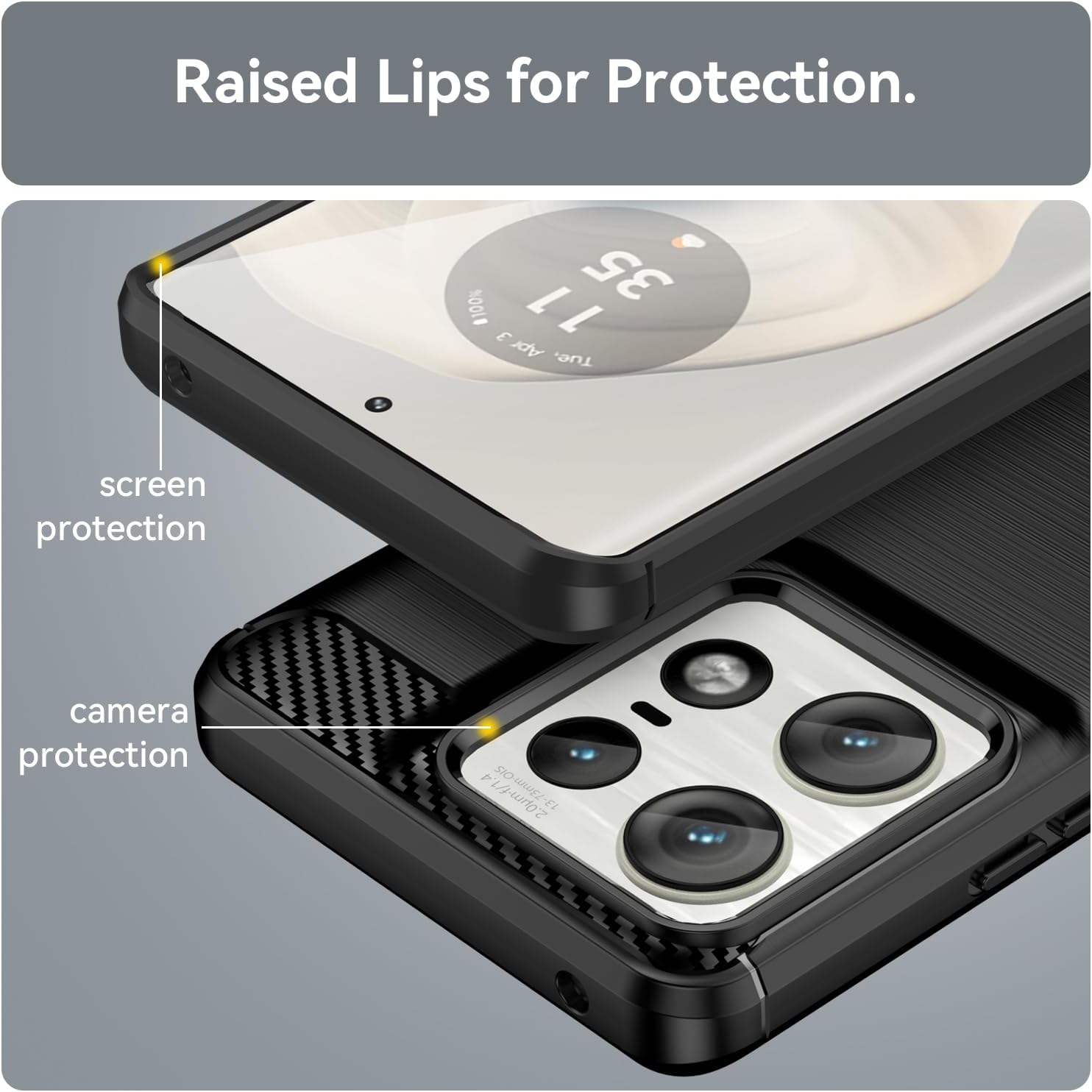 for Motorola Moto Edge 50 Pro Phone case, Shockproof, Scratch Resistant Carbon Fiber Jacket, Soft TPU, for Moto Edge 50 Pro case (Black)