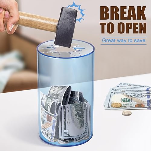 Miniatura 3 de Hicocool Alcancía transparente para adultos y niños, debe romperse para abrir, alcancía de acrílico azul, tarro de ahorro de dinero sin abrir (8
