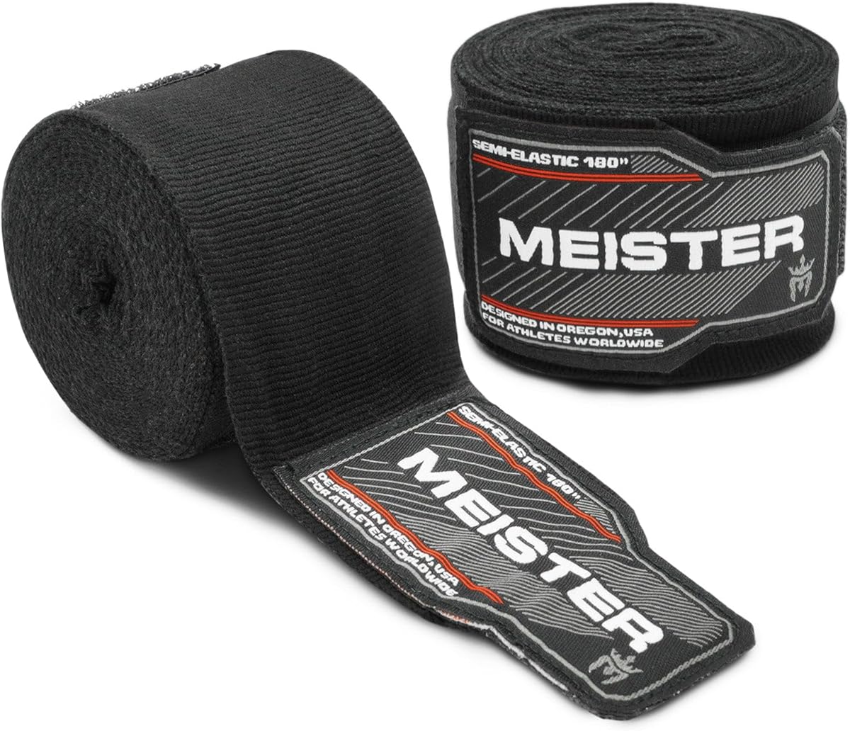 Meister Adult 180" Semi-Elastic Hand Wraps for MMA & Boxing (Pair)