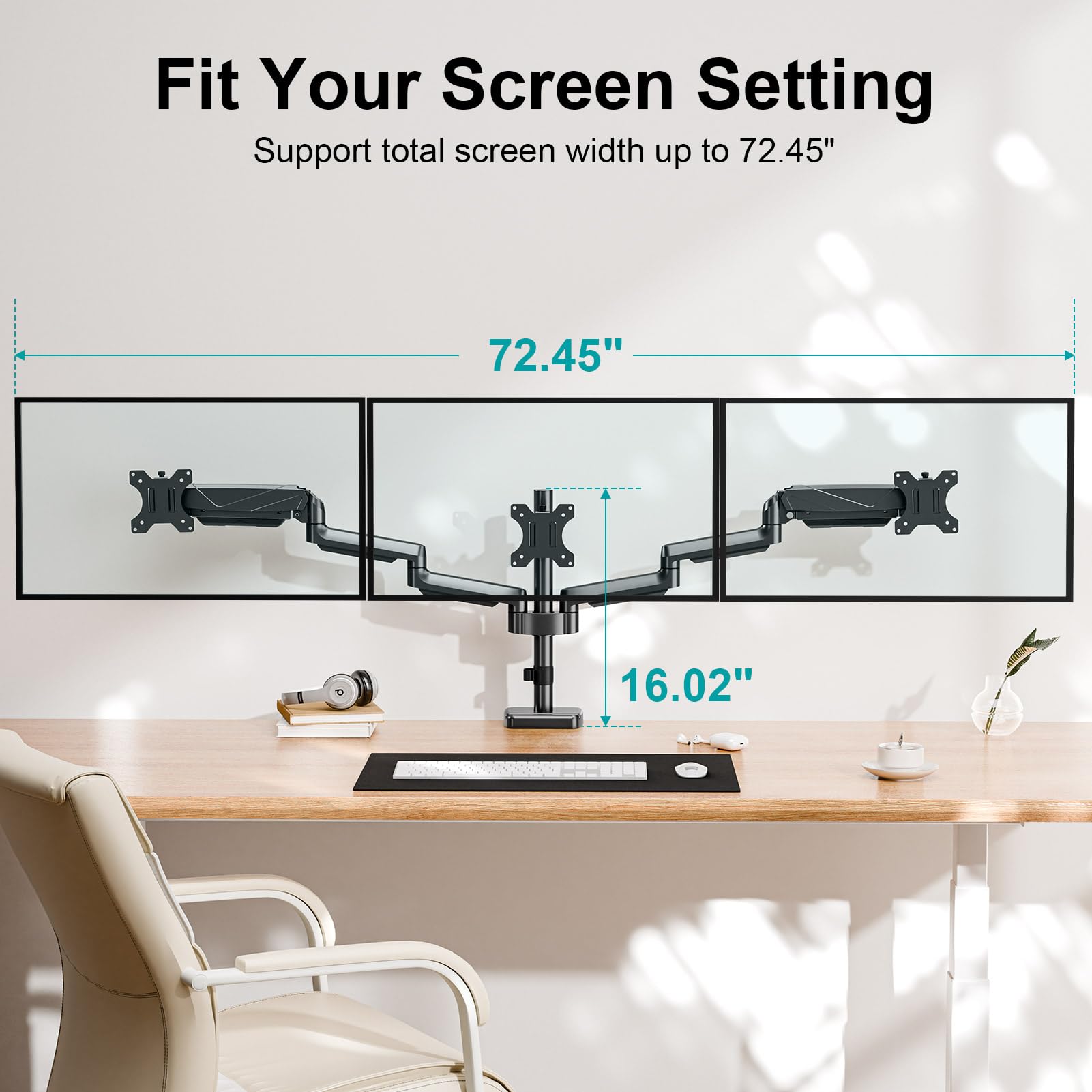 MOUNT PRO Triple Monitor Mount, 3 Monitor Desk Arm fits Three Max 27" LCD Computer Screens, up to 17.6lbs Each, Premium Gas Spring Display Stand with Tilt Swivel Rotation, Vesa Mount 75x75,100x100 Product Image 4