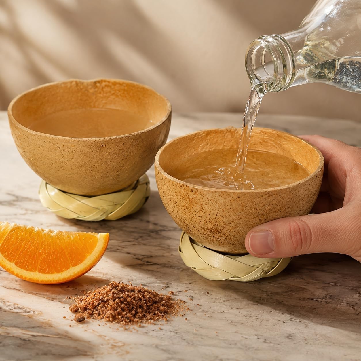 Mezcal Jicaras Cups- Hand-carved Artisan Copitas from Mexico with Natural Fiber Carrizo Base The Traditional Vessel for Mezcal and Tequila, or Any Agave Spirit Set of 2 (2 ounces)