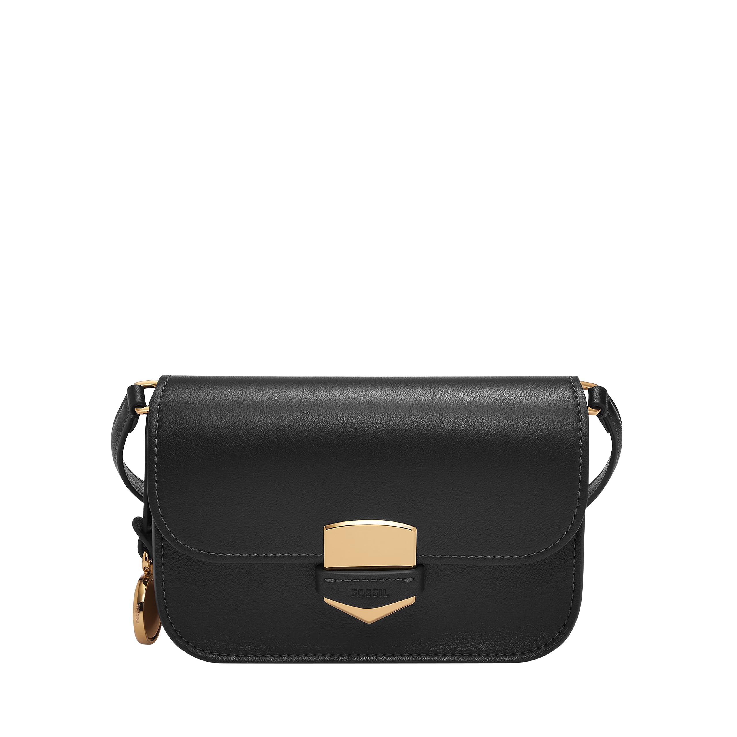 Fossil Women's Lennox Leather Large or Small Flap Crossbody Purse Handbag, Black Small, Small
