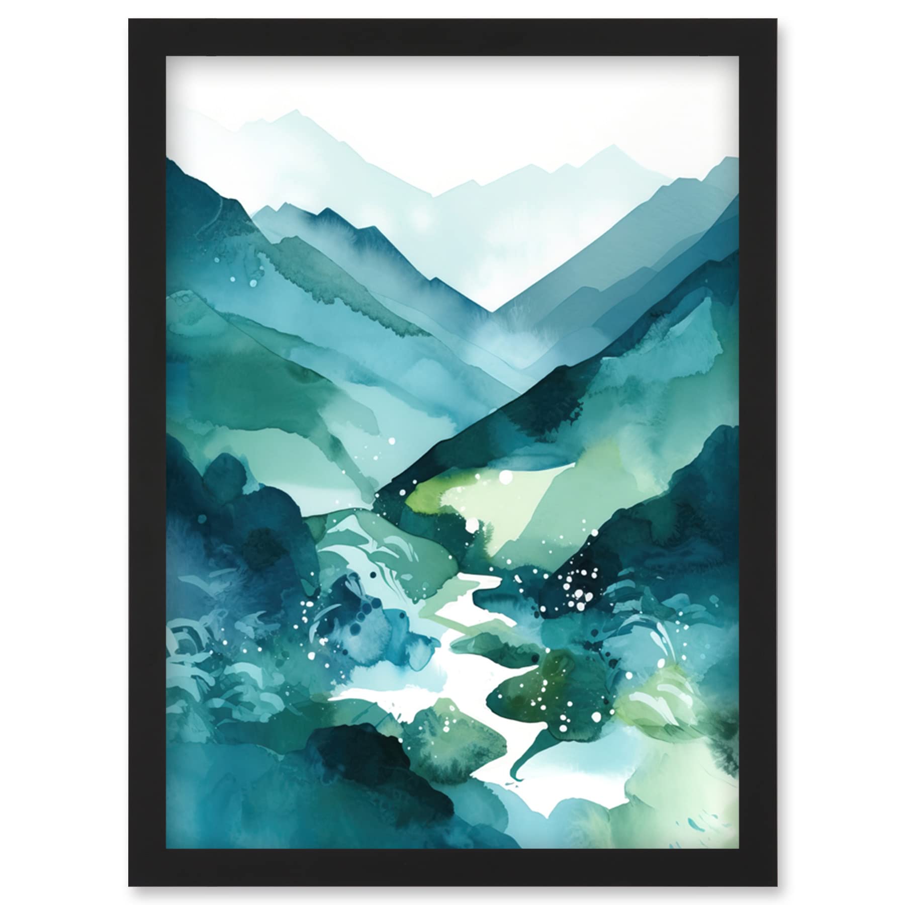 Artery8 Scottish Highlands Watercolour Painting Framed Wall Art Print A4 - Modern Landscape Artwork