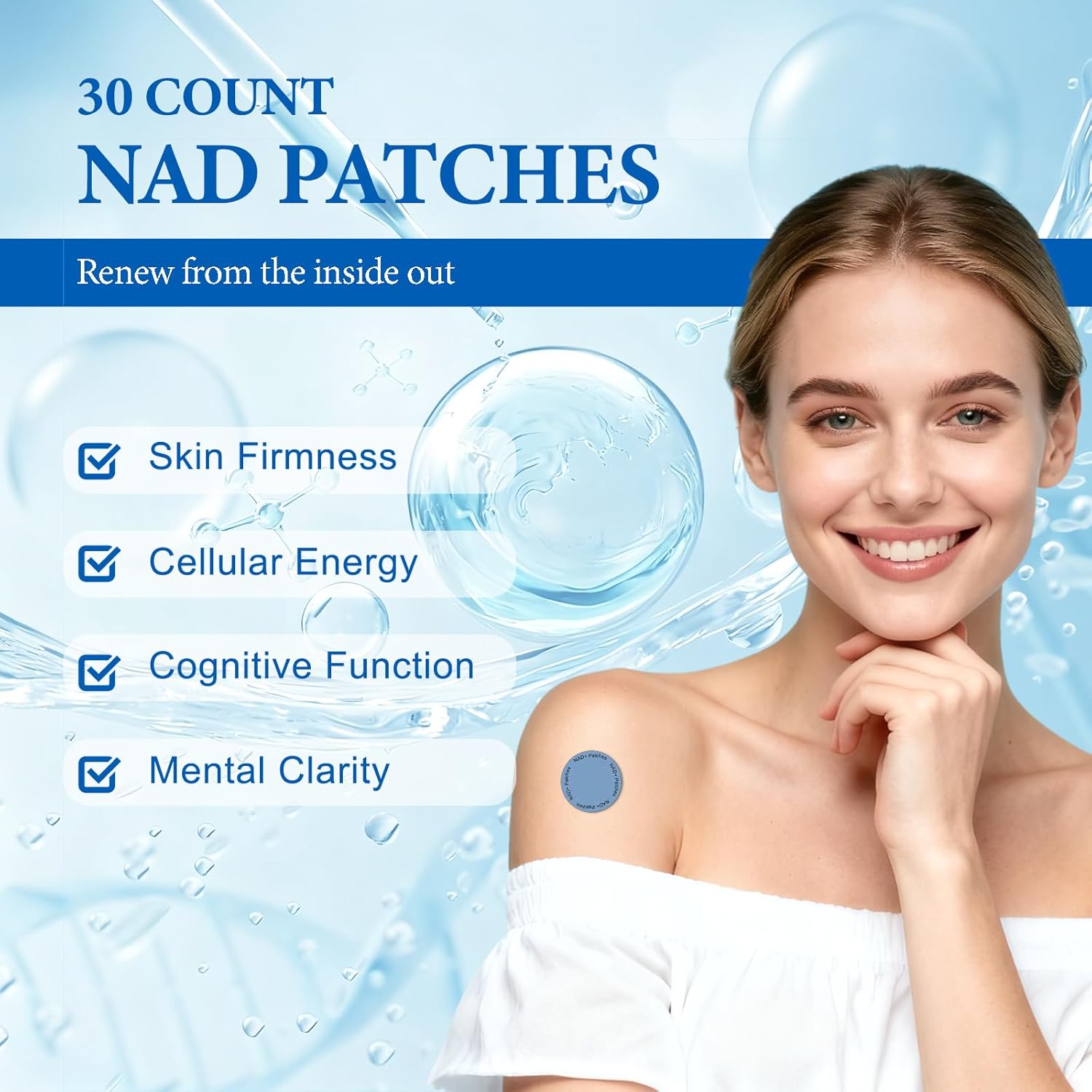 NAD+ Patches for Women and Men, NAD+Patch for Energy and Healthy Aging, Nicotinamide and Resveratrol Wellness Support, Vegan, 30 Patches - Image 2