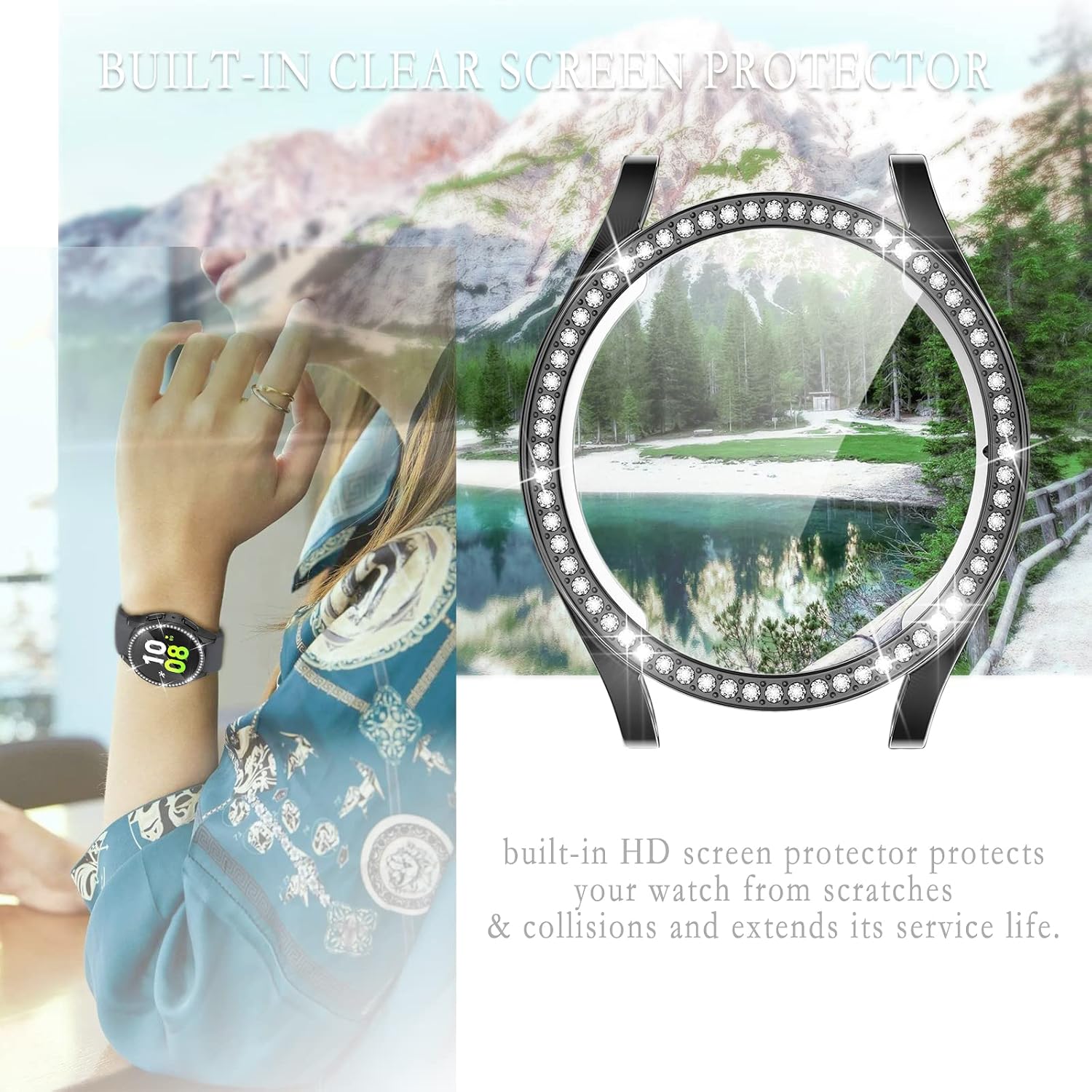 6Pack Bling Cases Compatible with Samsung Galaxy Watch 5 & 4 Screen Protector Case 40mm 44mm, Bling Diamonds + Soft TPU Watch Cover Built-in HD Screen Film for Women Men Accessories (40mm)