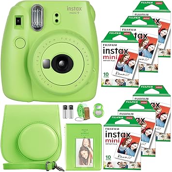 FujiFilm Instax Mini 9 Instant Camera + Fujifilm Instax Mini Film (60 Sheets) Bundle with Deals Number One Accessories Including Carrying Case, Selfie Lens, Photo Album (Lime Green)