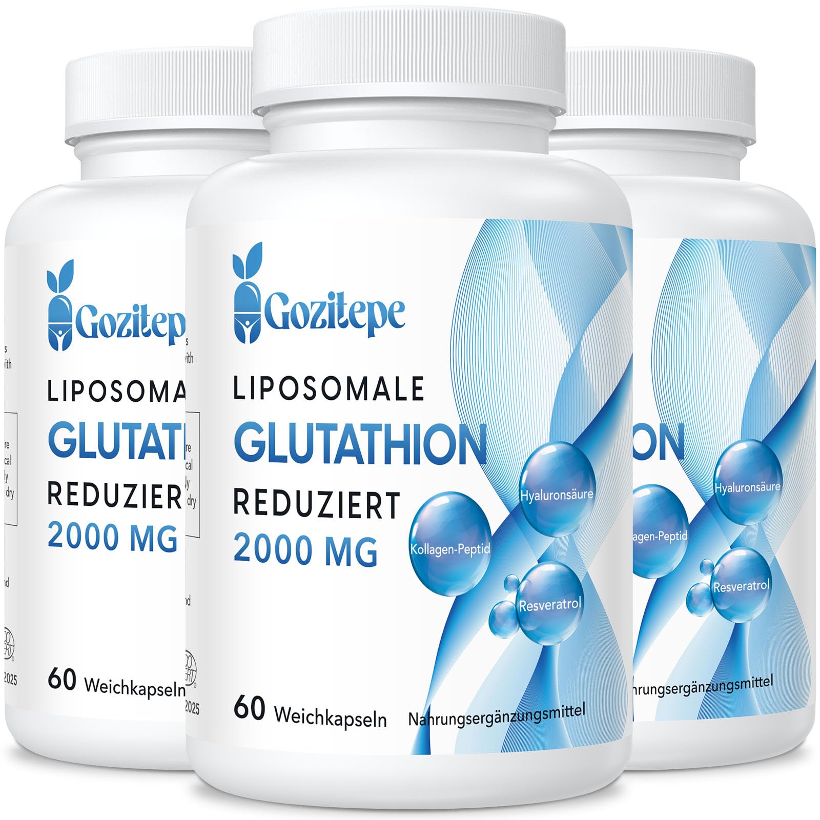 Liposomales Glutathion reduziert 2000mg pro Portion | Glutathion Ergänzung mit Hyaluronsäure + Kollagenpeptid + Resveratrol | 10x bessere Absorption