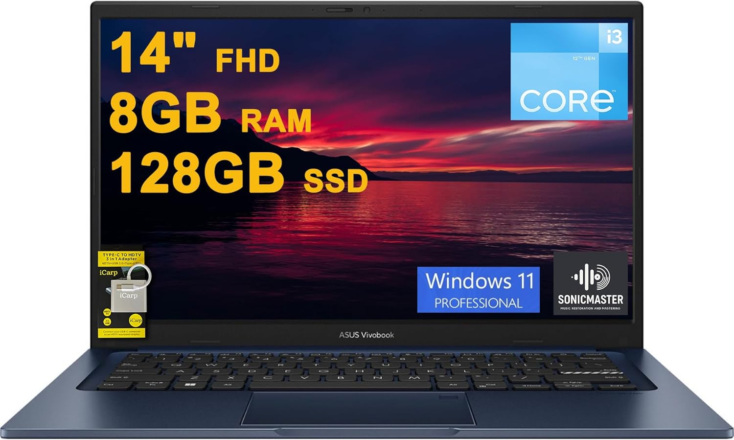 ASUS VivoBook 14 Business Laptop 14″ FHD Anti-Glare Intel 6-core i3-1215U 8GB DD…