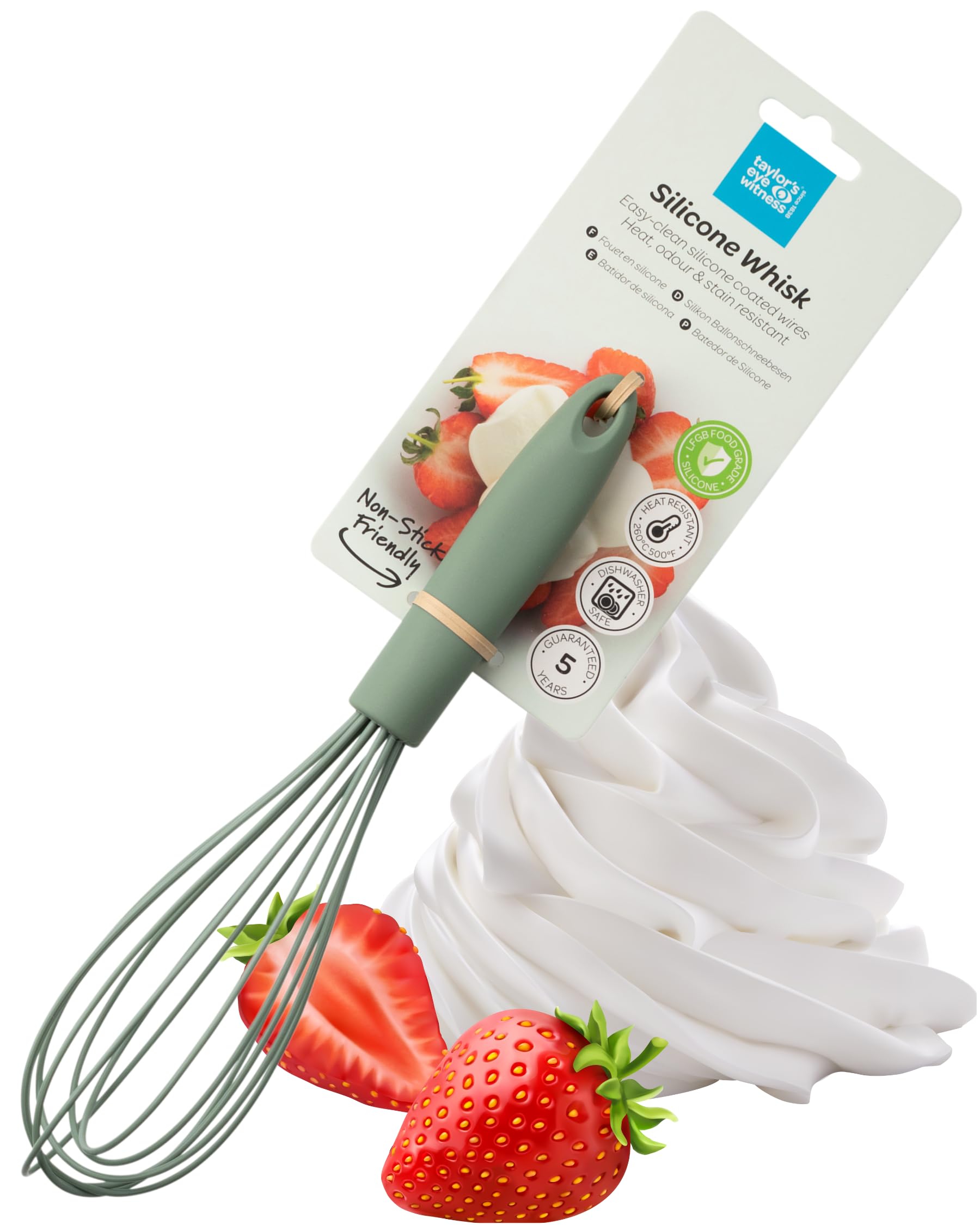 Taylors Eye Witness Large Sage Silicone Whipping Whisk, Dishwasher Safe. Sturdy Build
