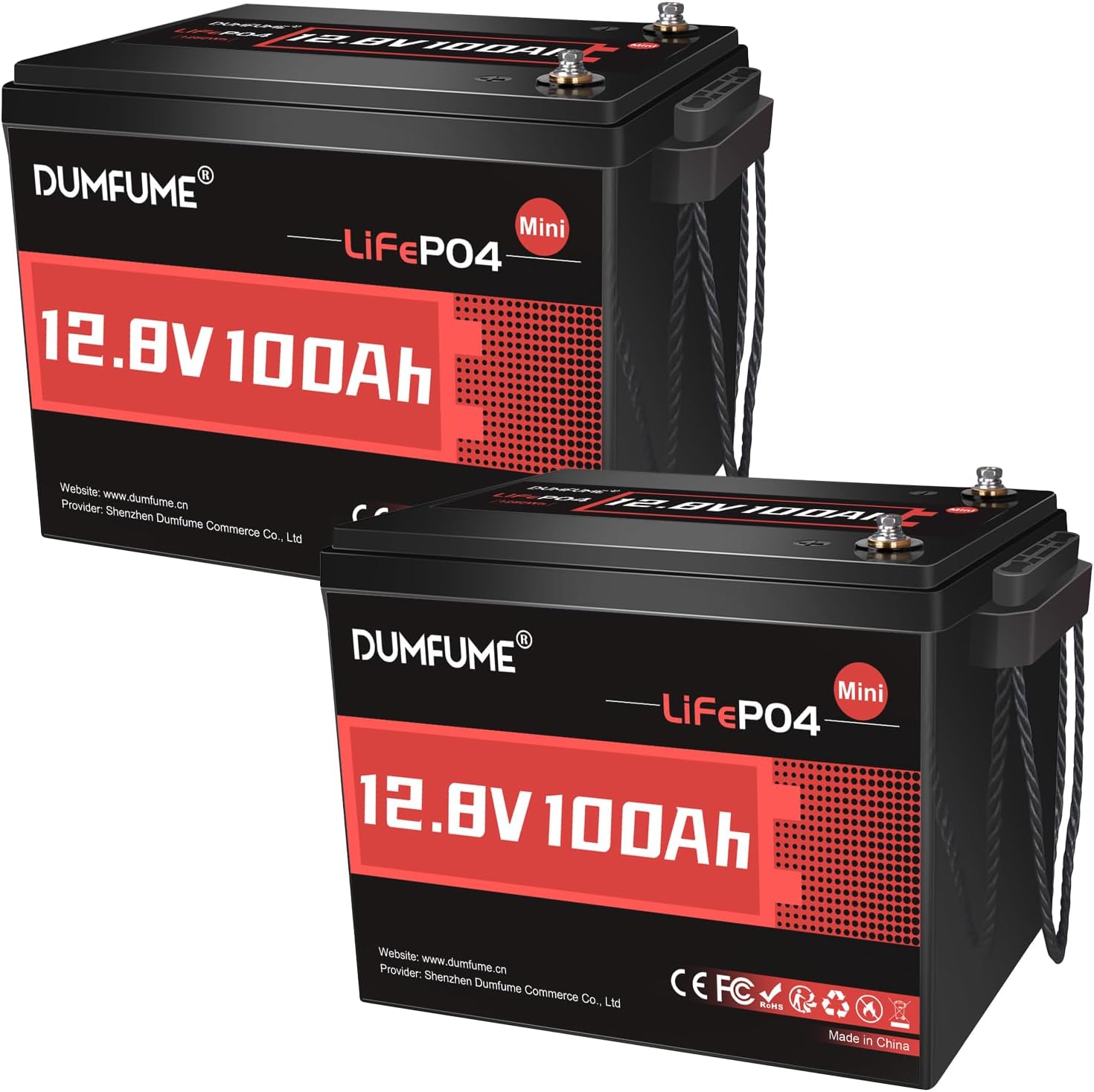 2 Packs 12V 100Ah Mini Max LiFePO4 Lithium Battery with Built-in Smart 100A BMS,Low Temp Protection Lithium Iron Phosphate Battery,2560WH Energy,Perfect for RV,solar off-grid systems,camping