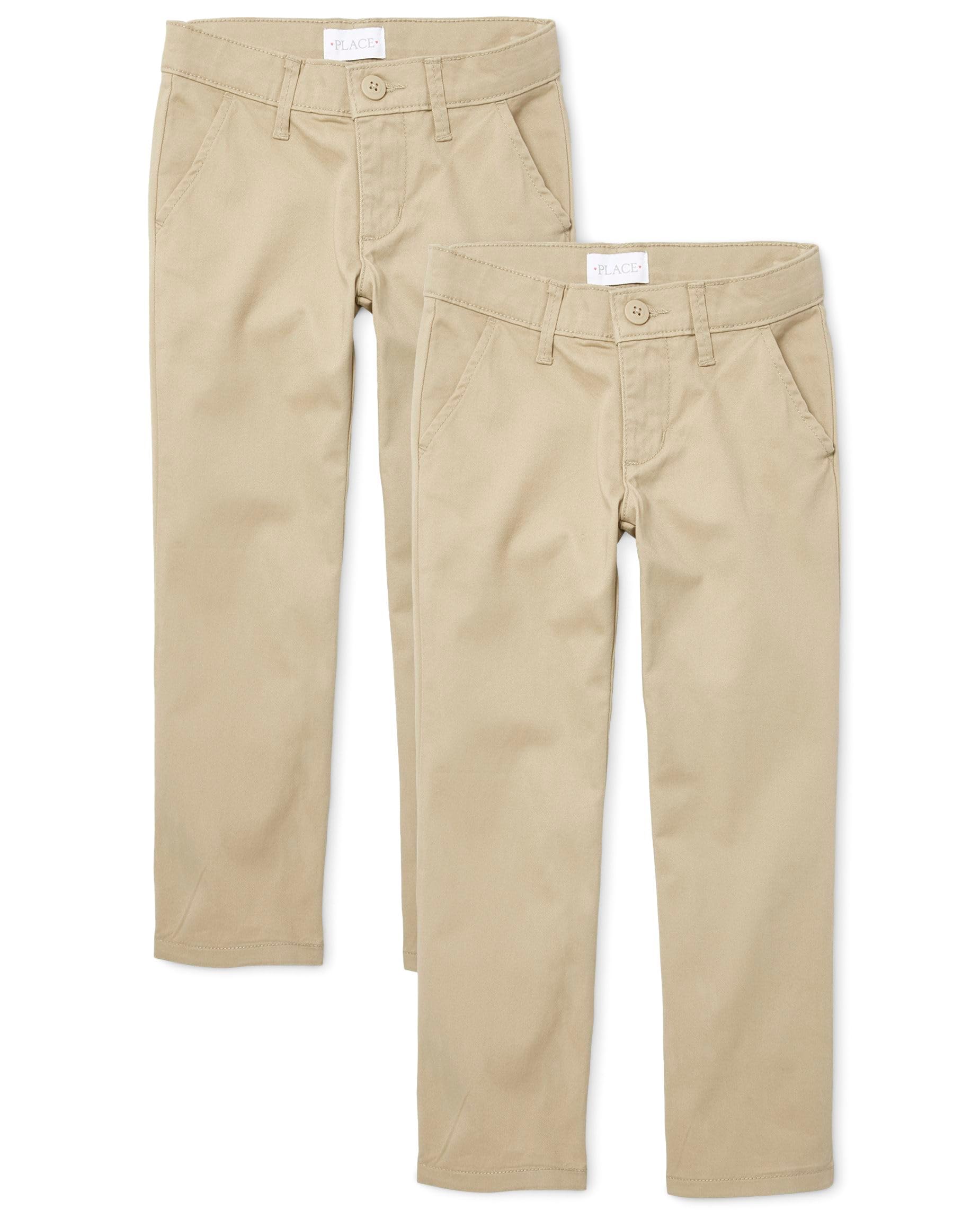The Children's Place Girls' Stretch Bootcut Chino Pants,multipacks, Sandy, 12 Years (Pack of 2)