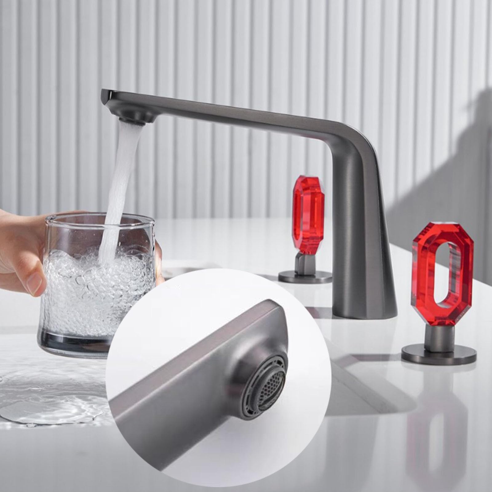 Rubinetto Bagno Lavabo 3 Fori Grigio Canna di Fucile Doppia Maniglia