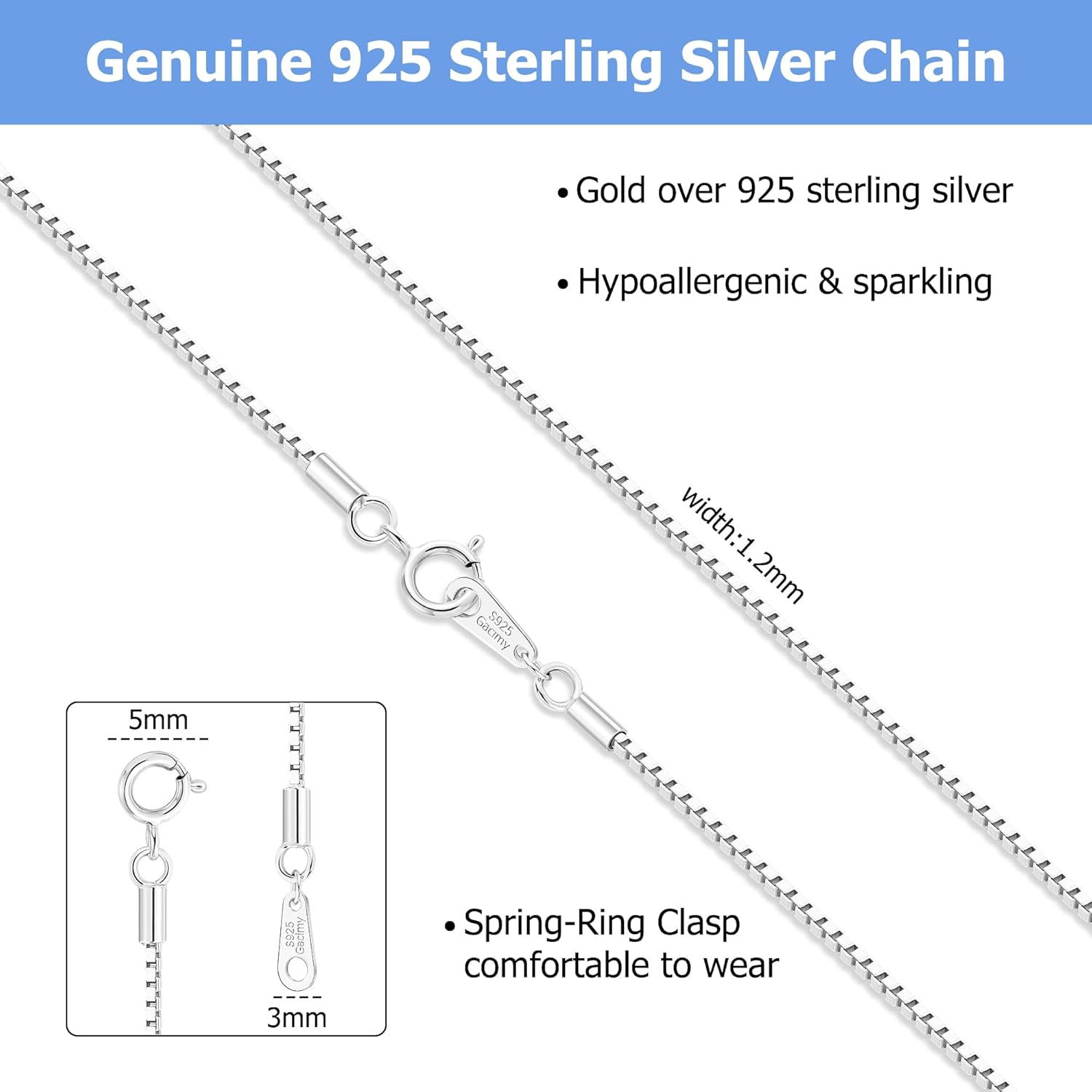 Gacimy Sterling Silver Chain Necklace for Women, 0.8MM 1.0MM 1.2MM 1.5MM 1.7MM 2.0MM Width Silver Box Chain Necklace for Women - Image 4