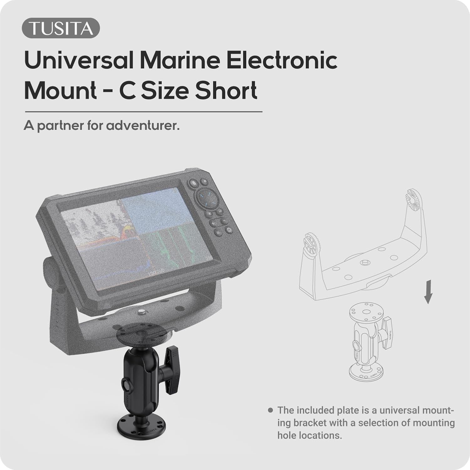 TUSITA 1.5" Universal Double Ball Mount with Two AMPS Round Plates, C Size Double Socket Arm - Short for Drill-Down Mounting