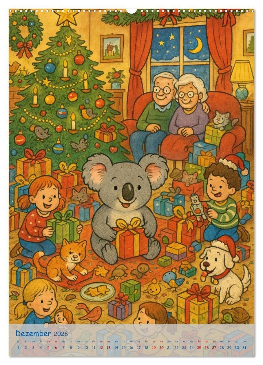 Koalas Wimmelwelt ein Jahr voller Wimmelspass! (Wandkalender 2026 DIN A2 hoch), CALVENDO Monatskalender: Der liebenswerte Koala erlebt jeden Monat ein ... Groß und Klein begeistern. (CALVENDO Spass)