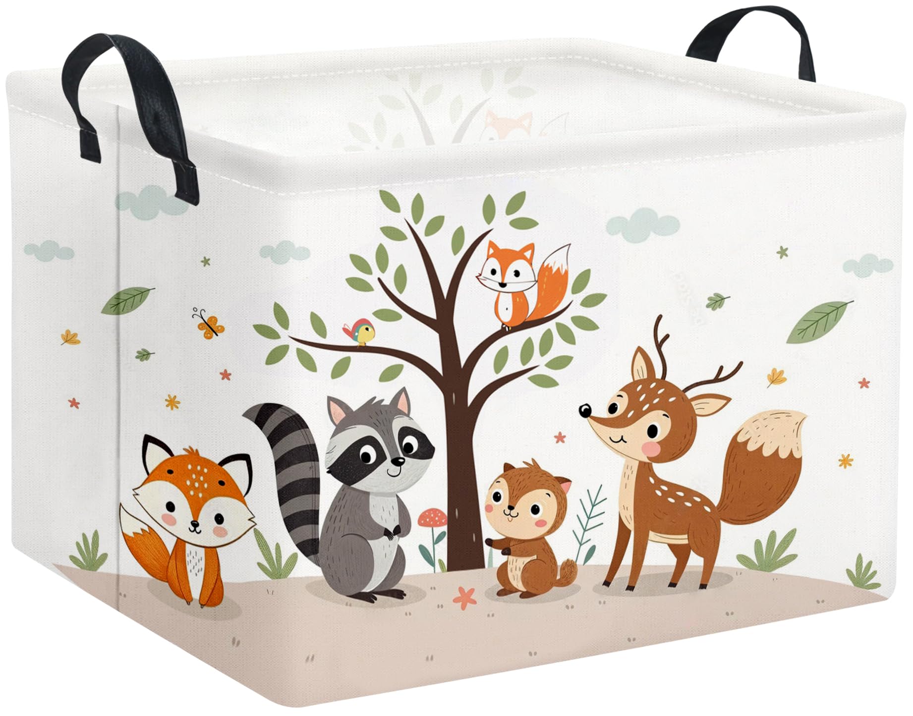 HIYAGON Rectangular Woodland Animal Basket Kids Baby Storage Basket Toy Storage Bin Organizer Box Animal Room Decor(Spring Animal) โ image 1