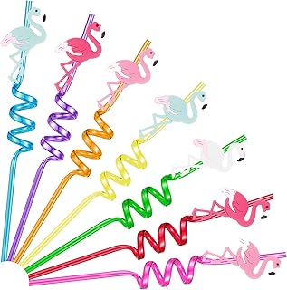 32 Pieces Flamingo Drinking Straws Reusable Flamingo Party Favors Flamingo Theme Party Plastic Straws Colorful Drinking Straws Flamingo Party Supplies, Party Decorations for Kids Girls